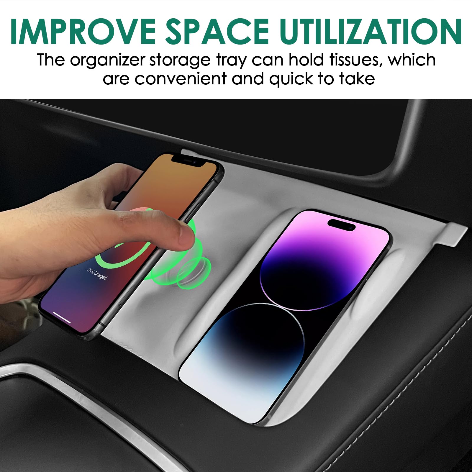 ONKENTET Center Console Wireless Charging Silicone Mat Compatible with Tesla Model 3 Model Y 2023 2022 2021 Accessories Waterproof Cover Interior Pad Non-Slip Mats Phone Tray Upgrade (White)