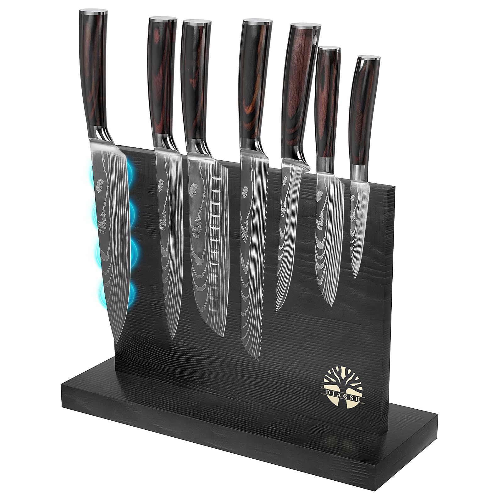 Diagsh 7-Piece Kitchen Knife Set with Block – High Carbon Stainless Steel Chef Knife, Cleaver & Magnetic Knife Holder – Perfect for Home & Professional Use, Ideal Cooking Gift