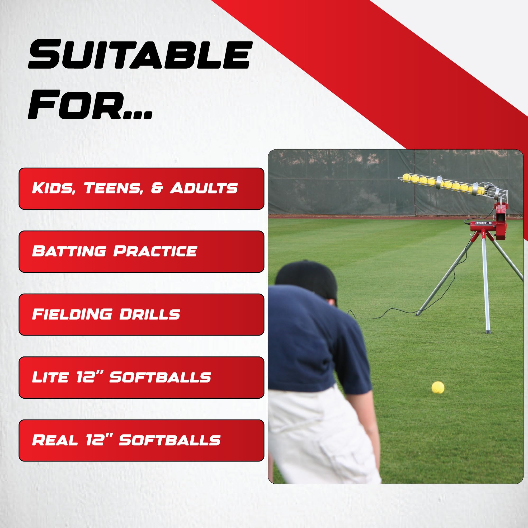 Heater Sports Softball Pitching Machine with 9 Ball Automatic Feeder