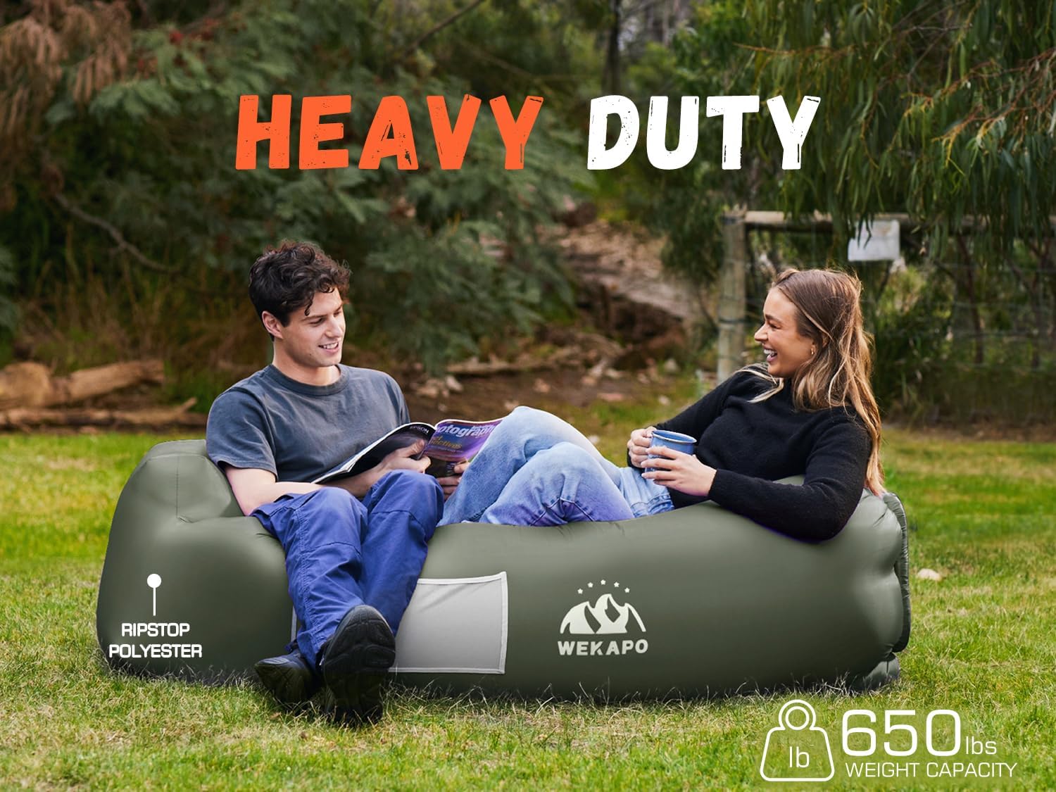 WEKAPO Inflatable Couch Air Lounger Chair - Camping & Beach Accessories, Portable Blow up Sofa for Hiking, Lawn, Indoor/Outdoor Movies & Music Festivals. Lightweight and Easy to Set Up Air Hammock