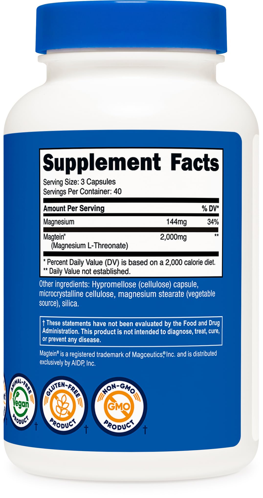 Nutricost Magnesium L-Threonate As Magtein 2000mg, 120 Capsules - Non-GMO, Gluten Free, Vegetarian Friendly