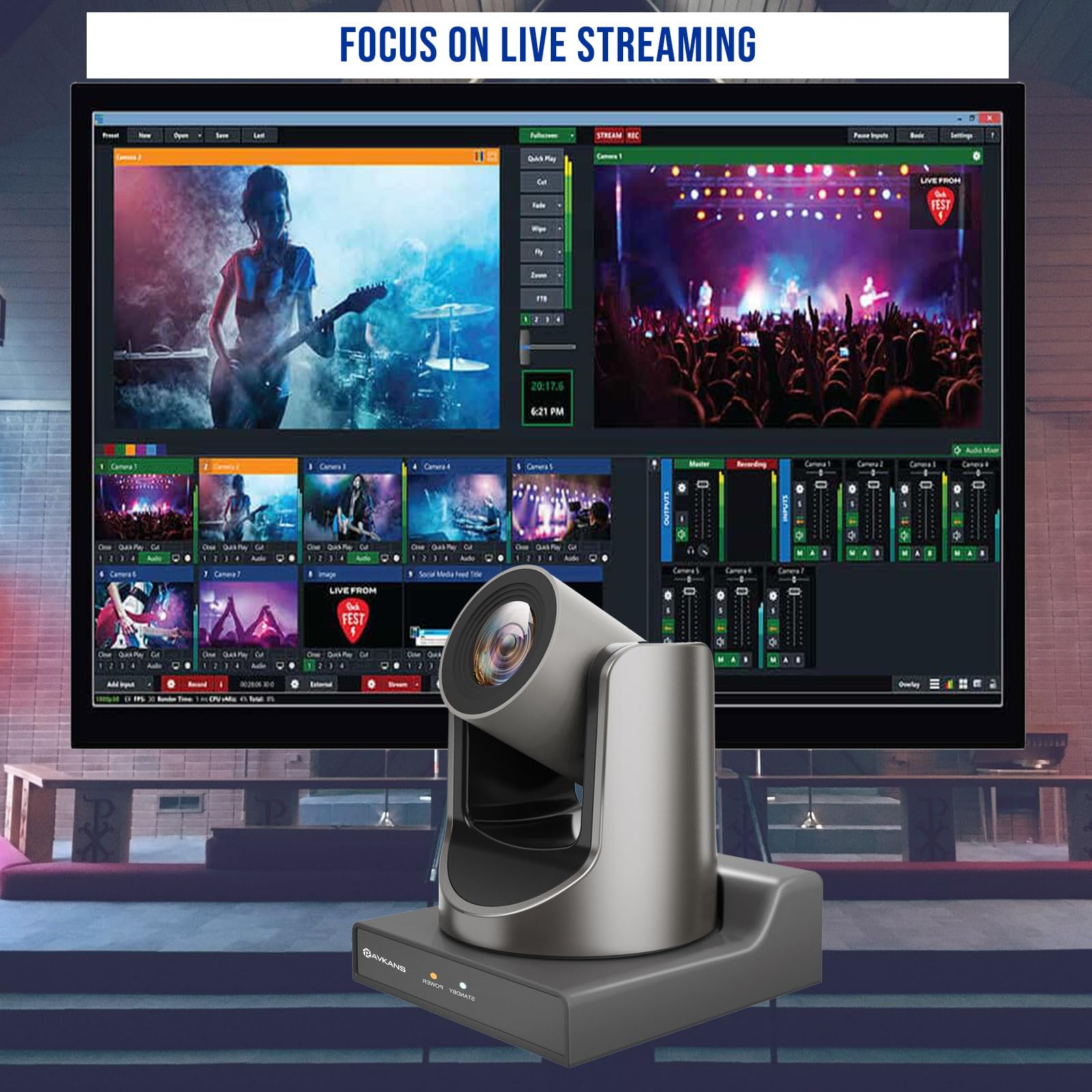 AVKANS NDI PTZ Camera - 30X Auto Tracking Live Streaming NDI Camera with SDI/HDMI/IP Outputs for Church Worship School Sport Hospital Wedding Live Streaming (Newtek Official NDI Camera)