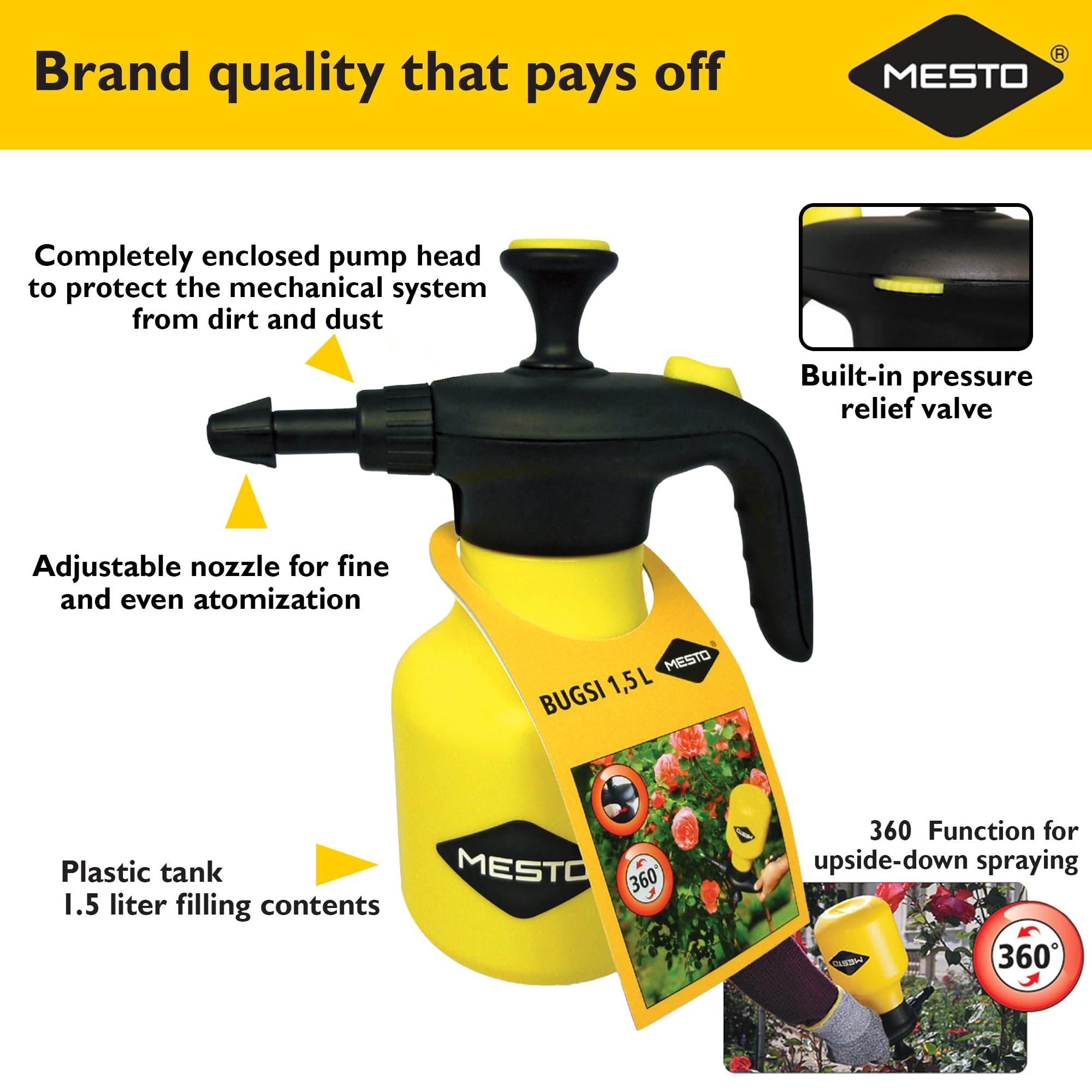 MESTO Bugsi Garden Sprayer, 50 oz Multi-Purpose Hand Sprayer for Plants, Flowers, Weeds, and Cleaning