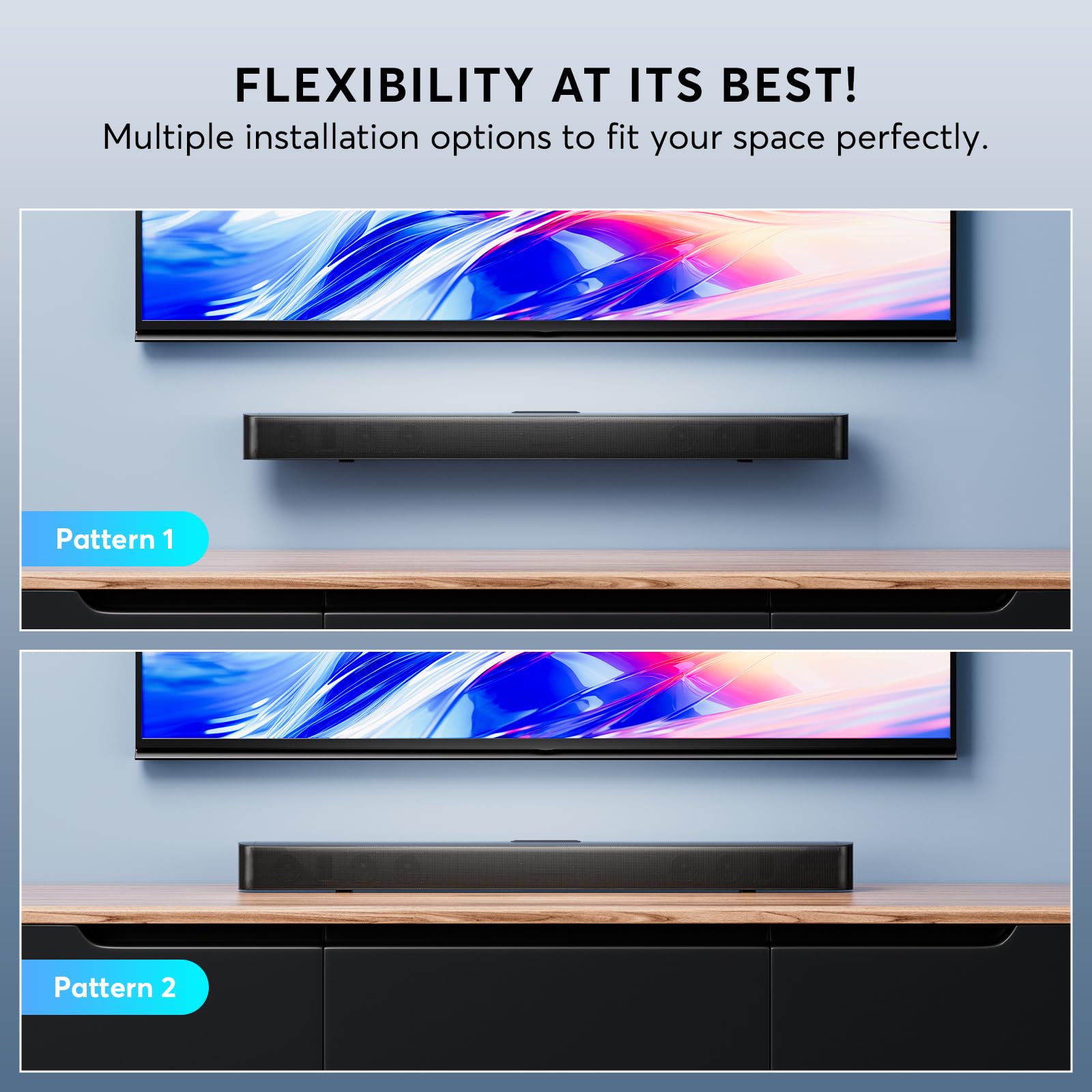 GEOYEAO Soundbar, 2.1 ch Sound Bars for Smart TV with Dolby Atmos, Bluetooth & HDMI-ARC TV Speaker, 190W 3D Home Theater Surround Sound System, Quad Bass & Dual Full-Range Speakers, 2024 Model