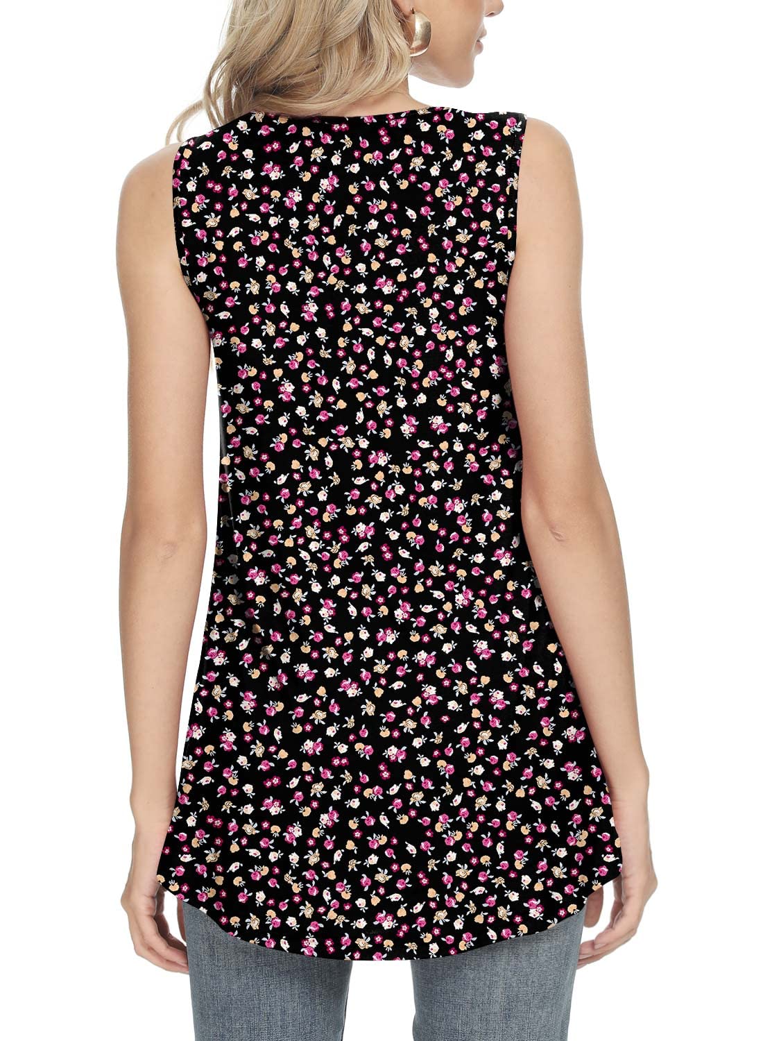 Anydeer Womens Summer Tank Tops Sleeveless Shirts 2025 Casual Tunics Loose Fit Blouses for Ladies Plus Size M-4XL, 4XL, Small Floral-Black