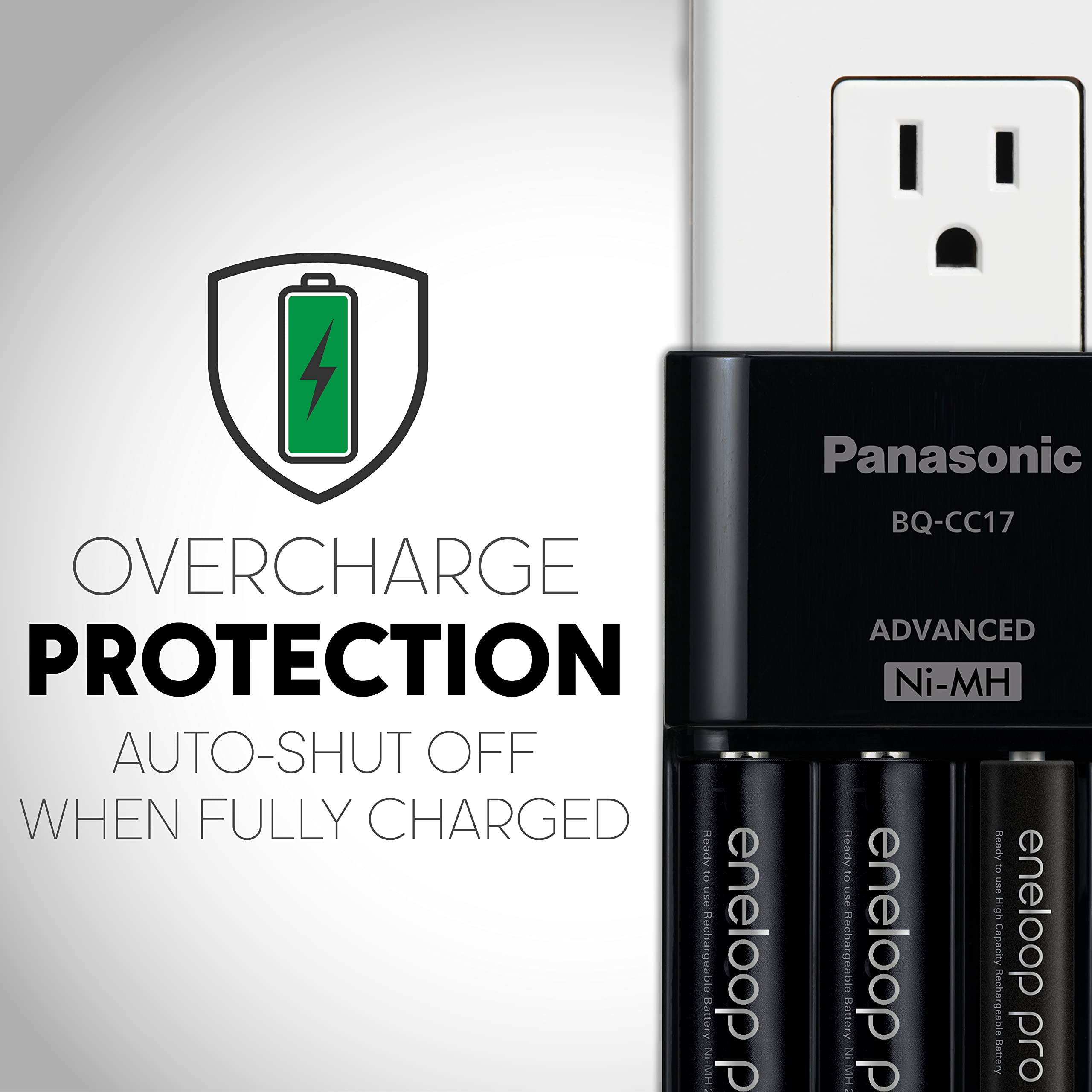 Panasonic BQ-CC17KSBA eneloop Advanced Individual Battery Charger with 4 LED Charge Indicator Lights, Black