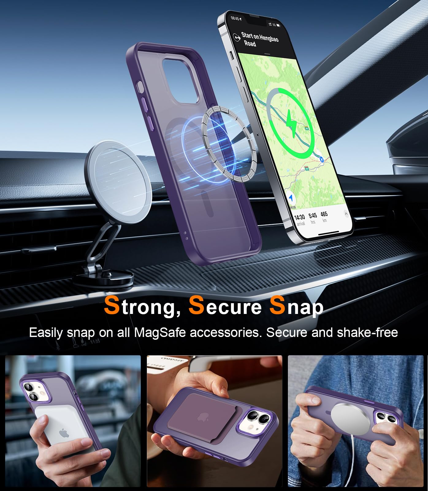 LUHOURI Magnetic for iPhone 11 Case with Screen Protector, Wireless Charging Compatible, Military Grade Drop Protection, Slim Fit Shockproof Translucent Matte iPhone 11 Phone Case 6.1" - Dark Purple