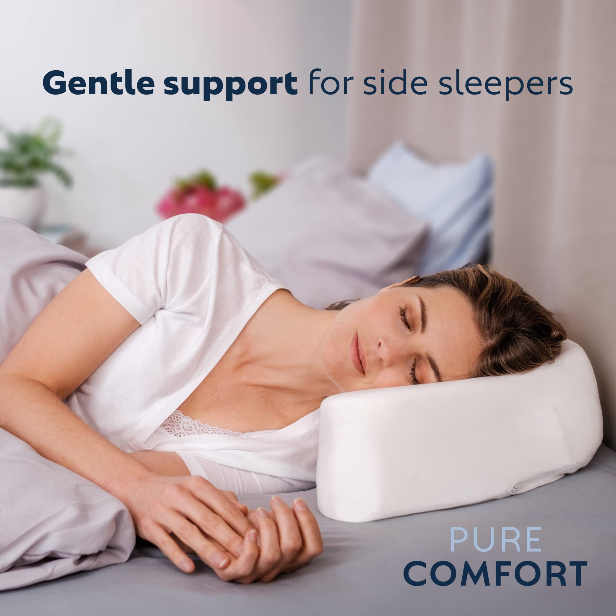 PureComfort – Side Sleeping Pillow, Height Adjustable, Ear Pain Relief, CPAP Pillow, Wrinkle Prevention, TMJ - Advanced Memory Foam with Soft Cover (Standard)