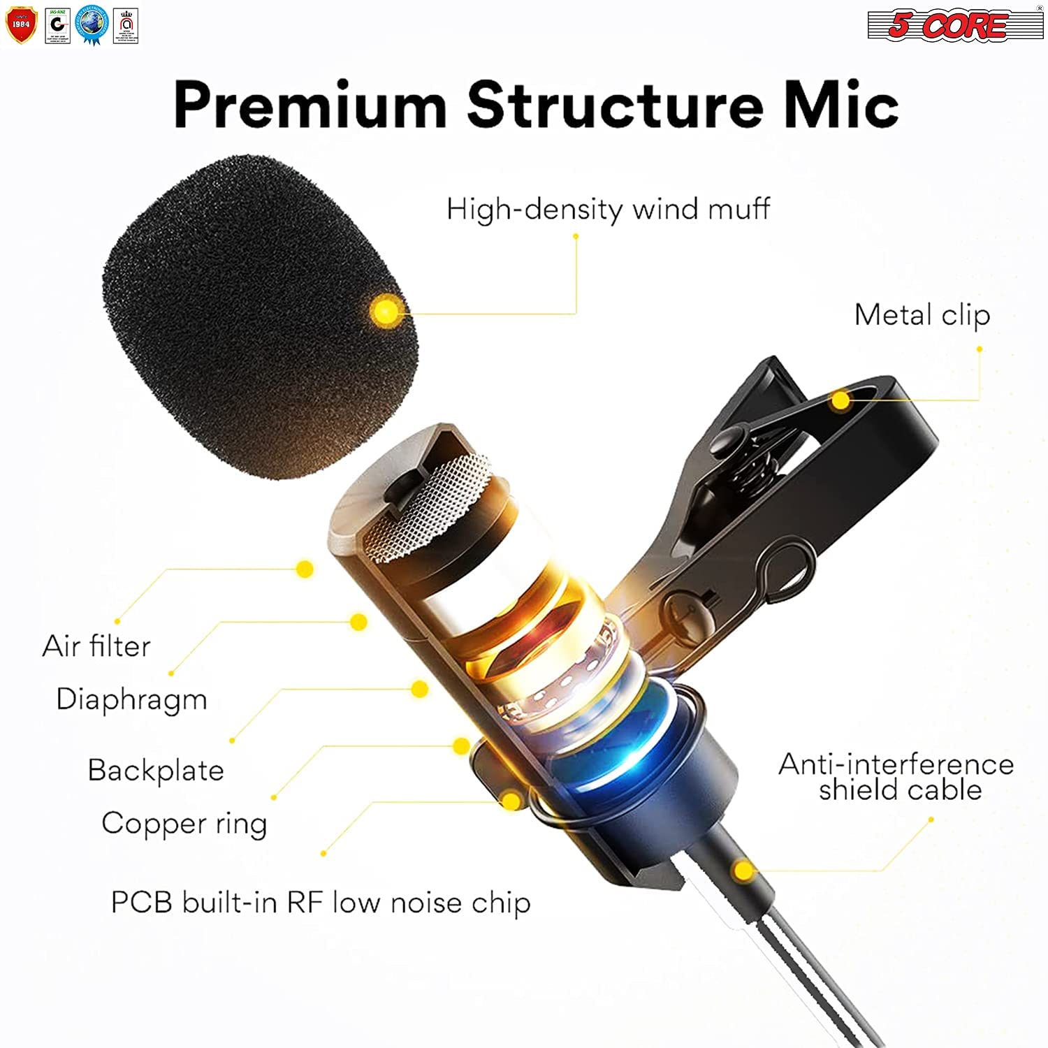 5 Core Professional Microphone Lavalier Mic Microphone for Phone, Clip