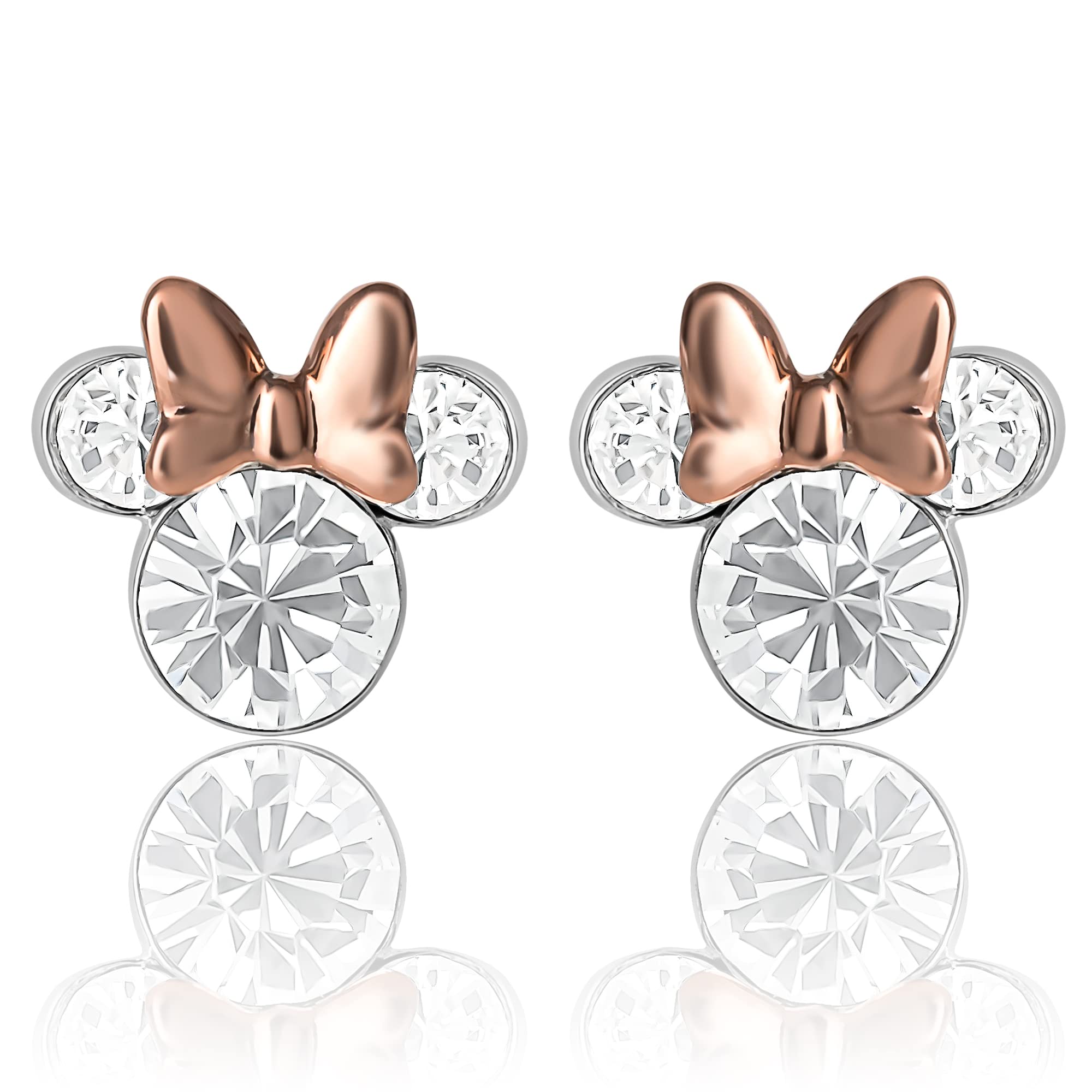 Disney Womens Minnie Mouse April Birthstone Stud Earrings - Minnie Mouse Jewelry - Stud Earrings for Women (April-Two Tone), Brass