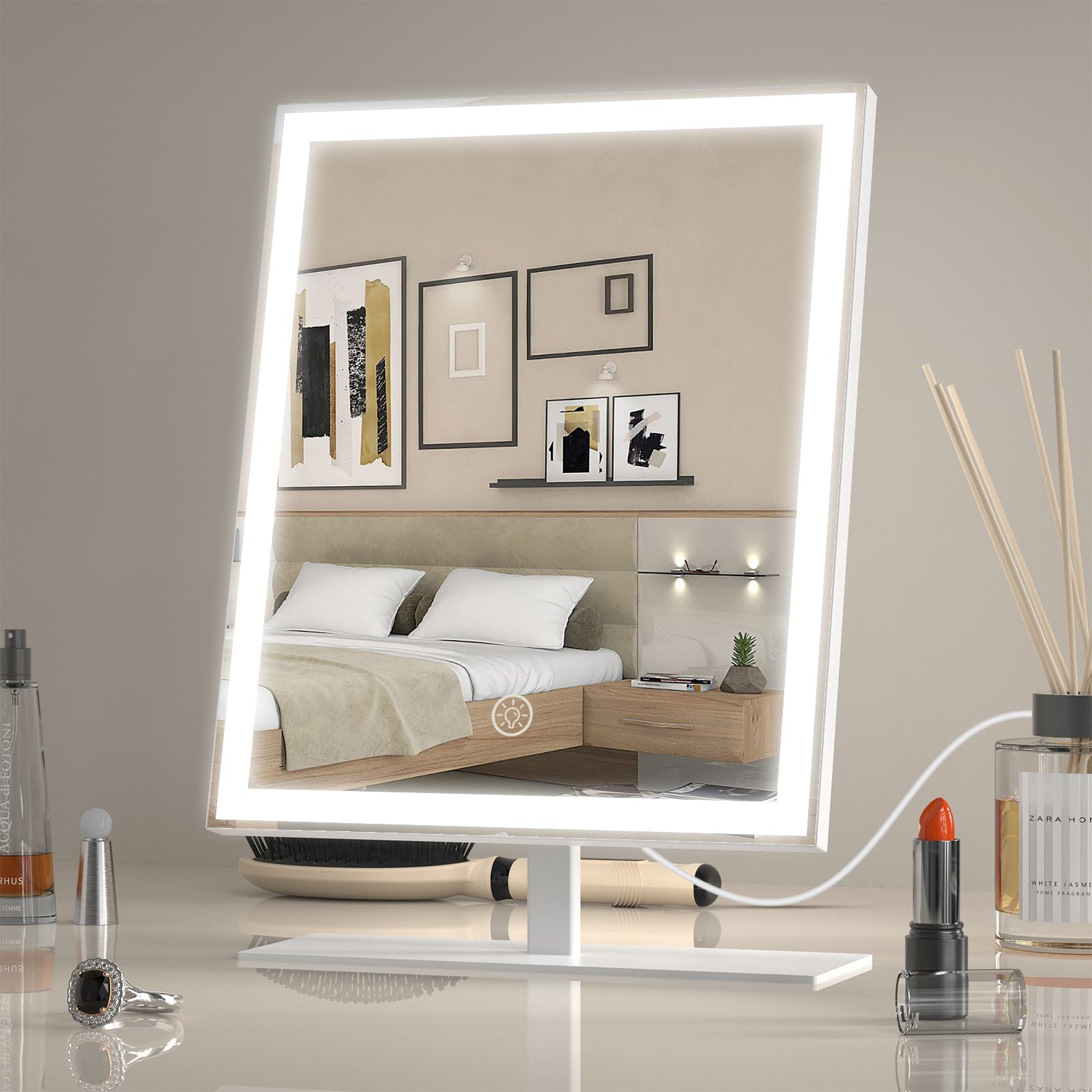 AUATZ Vanity Mirror with Lights, Lighted Makeup Mirror with 3 Color Modes, Dimmable Light, Hollywood Vanity Makeup Mirror with Smart Touch Control, Gift for Teen Girl/Women (12in. White)