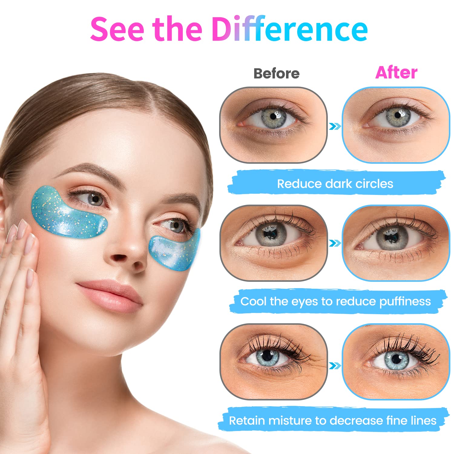 Under Eye Mask - Christmas Gifts for Women, Christmas Gifts for Mom - Skin Care Reduce Dark Circles, Puffy Eyes, Undereye Bags, Wrinkles - Gel Under Eye Patches (24 Pairs)