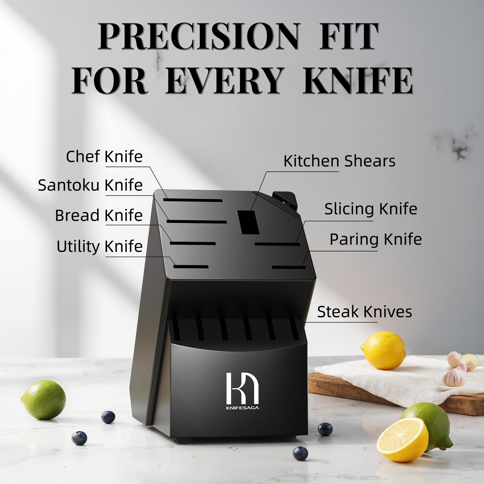 KnifeSaga Knife Set Premium, Kitchen Knife Block Set 14 Pcs Japanese High Carbon Stainless Steel Enduring Razor Sharp, Black Chef Knives Set for Kitchen with Built-in Sharpener and Acacia Wood Block