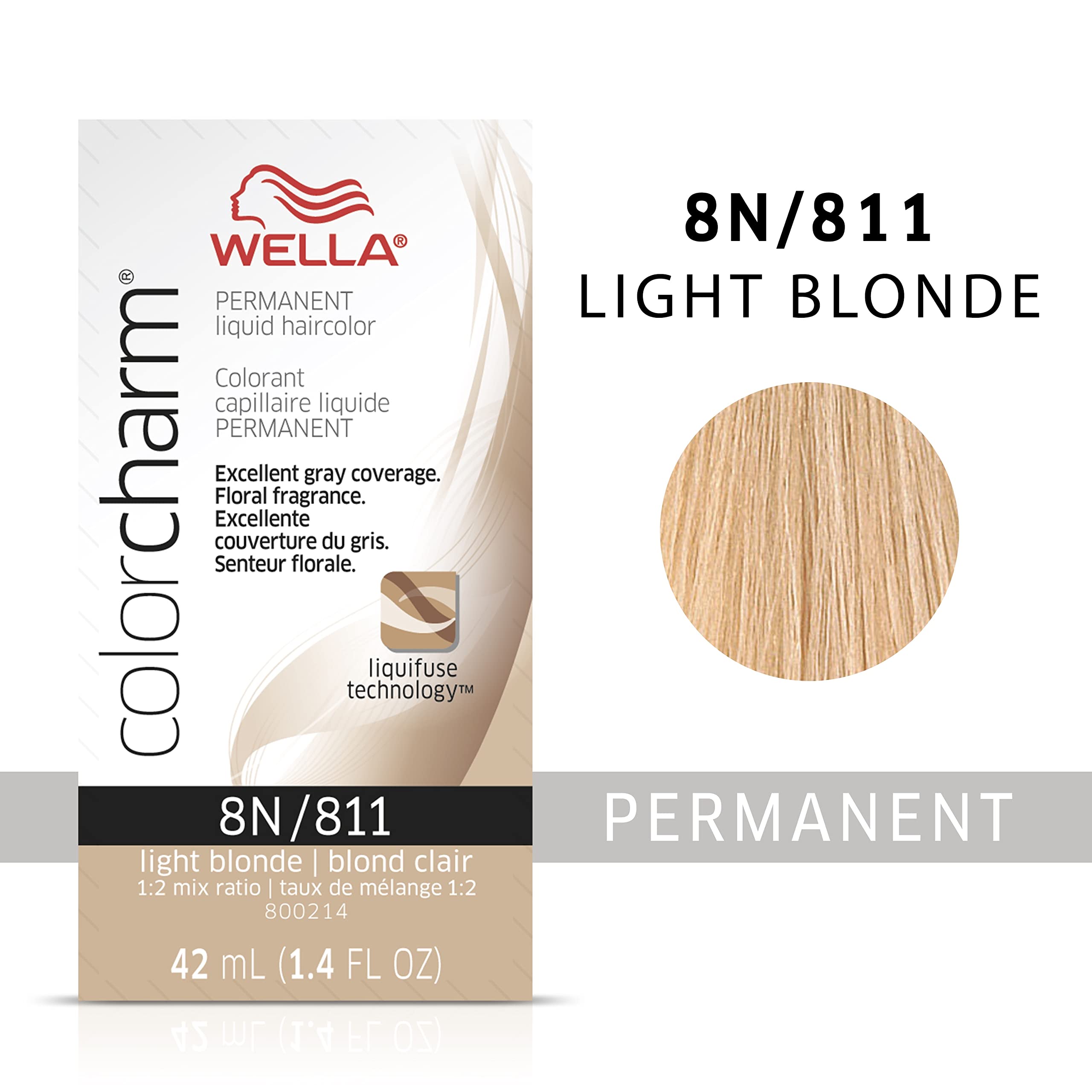 WELLA Color Charm Permanent Liquid Hair Color for Gray Coverage, 8N Light Blonde