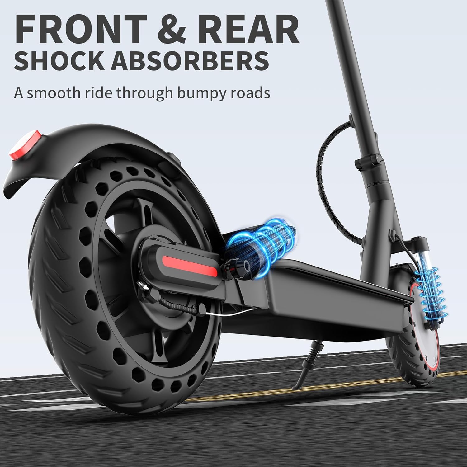 Riuiio Electric Scooter for Adults - 19MPH, 21-Mile, Dual Suspension, 8.5" Solid Tires, 350W Motor, UL2272 Certified Foldable Commuting E-Scooter with App Control, Black