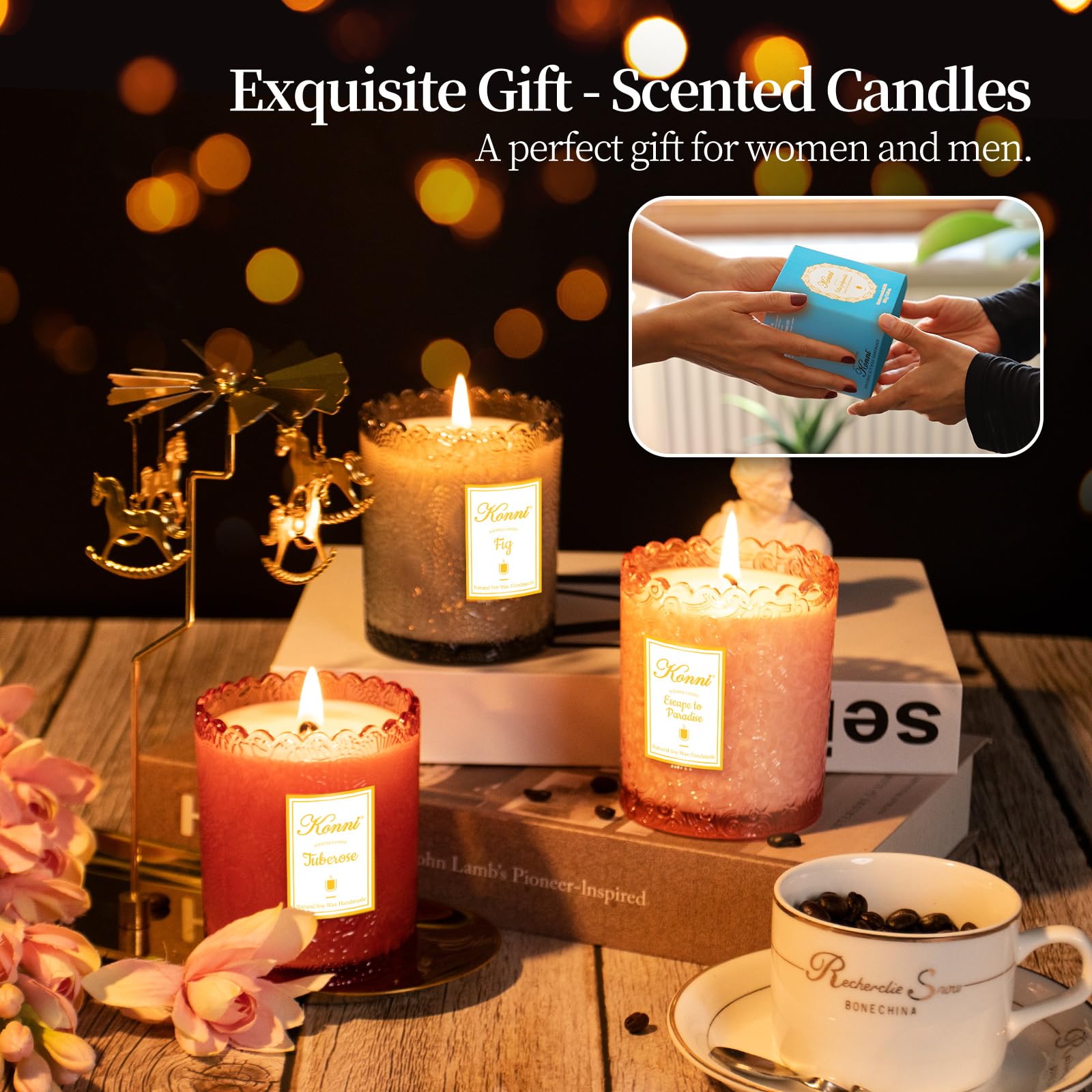 KONNI Scented Candles, Soy Candles, Aromatherapy Candle, Escape to Paradise Scented Candle for Men Women, Candle for Home Scented, 7.05oz, Ideal for Creating Relaxing Ambience & Holiday Gifting