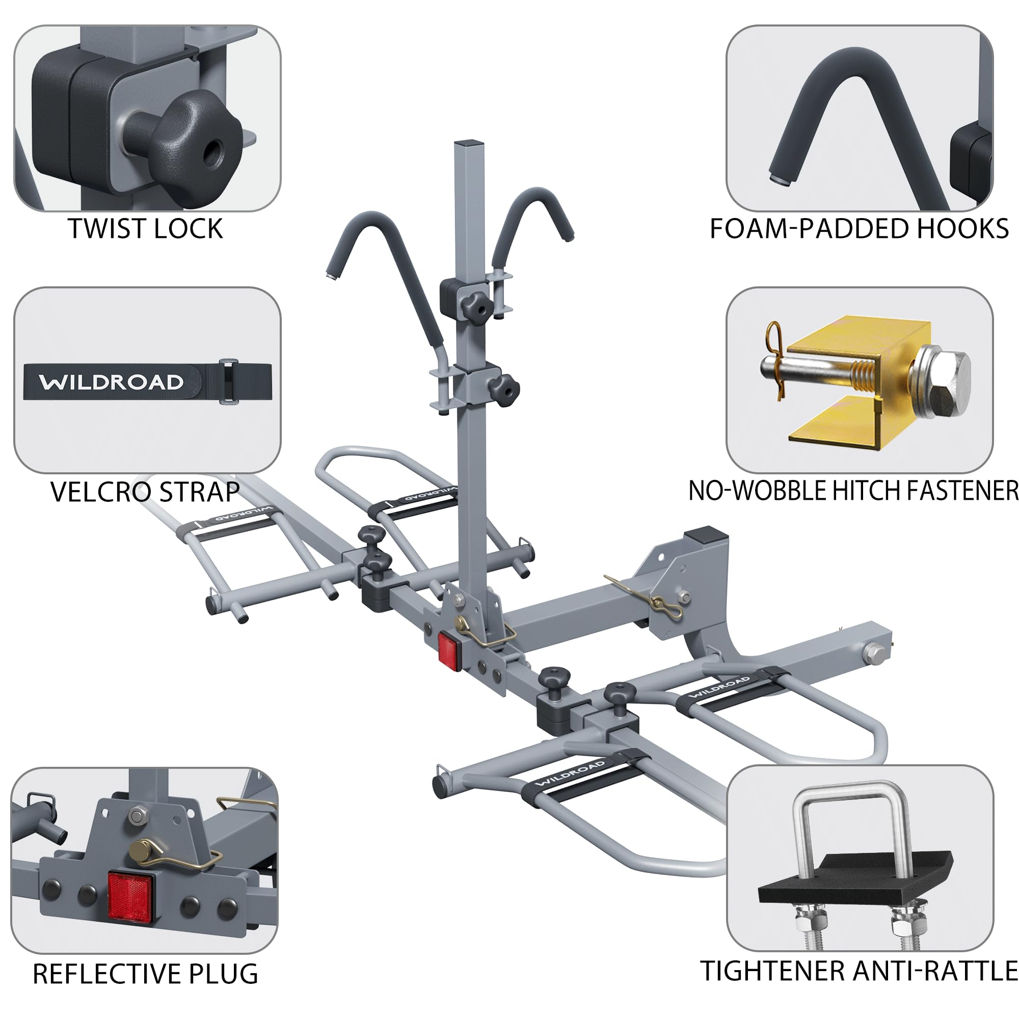 WILDROAD Hitch Bike Rack, Wobble Free Smart Tilting Bike Rack, Foldable 2-Bike Rack for Standard, Fat Tire and E-Bike, 2-Bike 180 lbs Capacity, Fits 2-inch Receiver