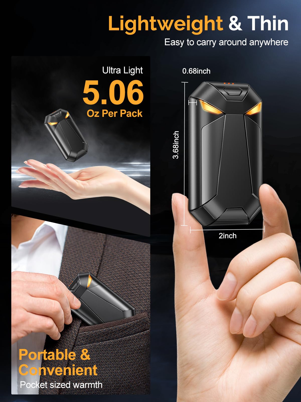 Hand Warmers Rechargeable, 2 Pack 6000mAh Portable Electric Handwarmers with Long Lasting Heating, 3 Levels Heating, Portable Pocket Size for Cold Winter, Raynauds, Golf, Camping, Outdoors
