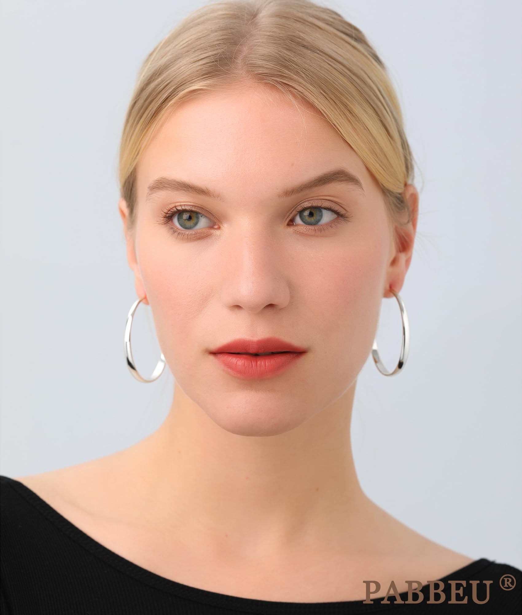 PABBEU Sterling Silver Hoop Earrings for Women S925 Silver Hoop Earrings Large Silver Hoop Earrings Hypoallergenic Thin Oversize Big Silver Hoop Earrings Sterling Silver Earrings for Girls