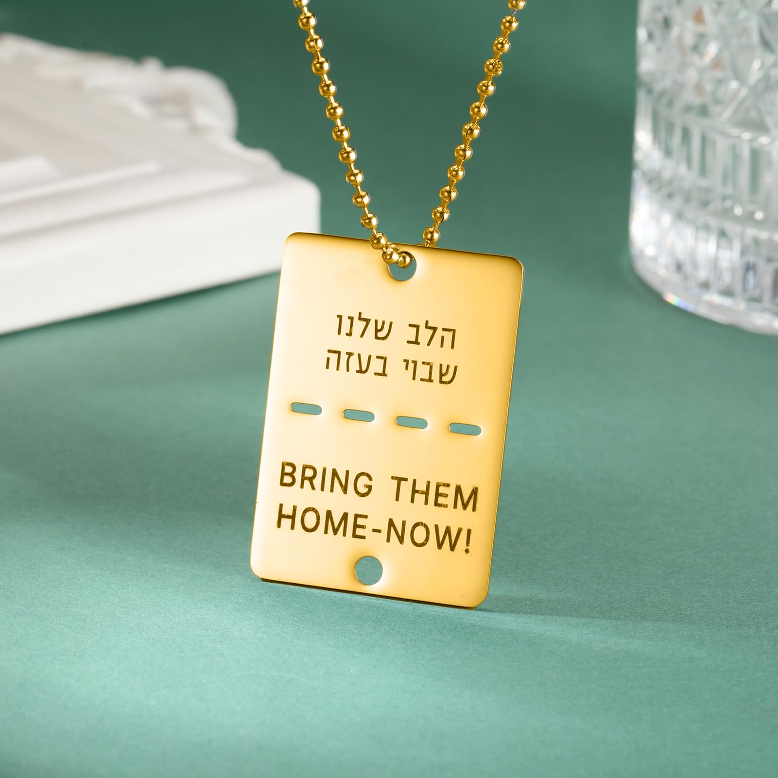 VASSAGO Bring Them Home Now Necklace Israel Military Jewelry Stand with Israel Stainless Steel Dog Tag Pendant Israel Necklace for Men Women (gold bring them home now necklace)