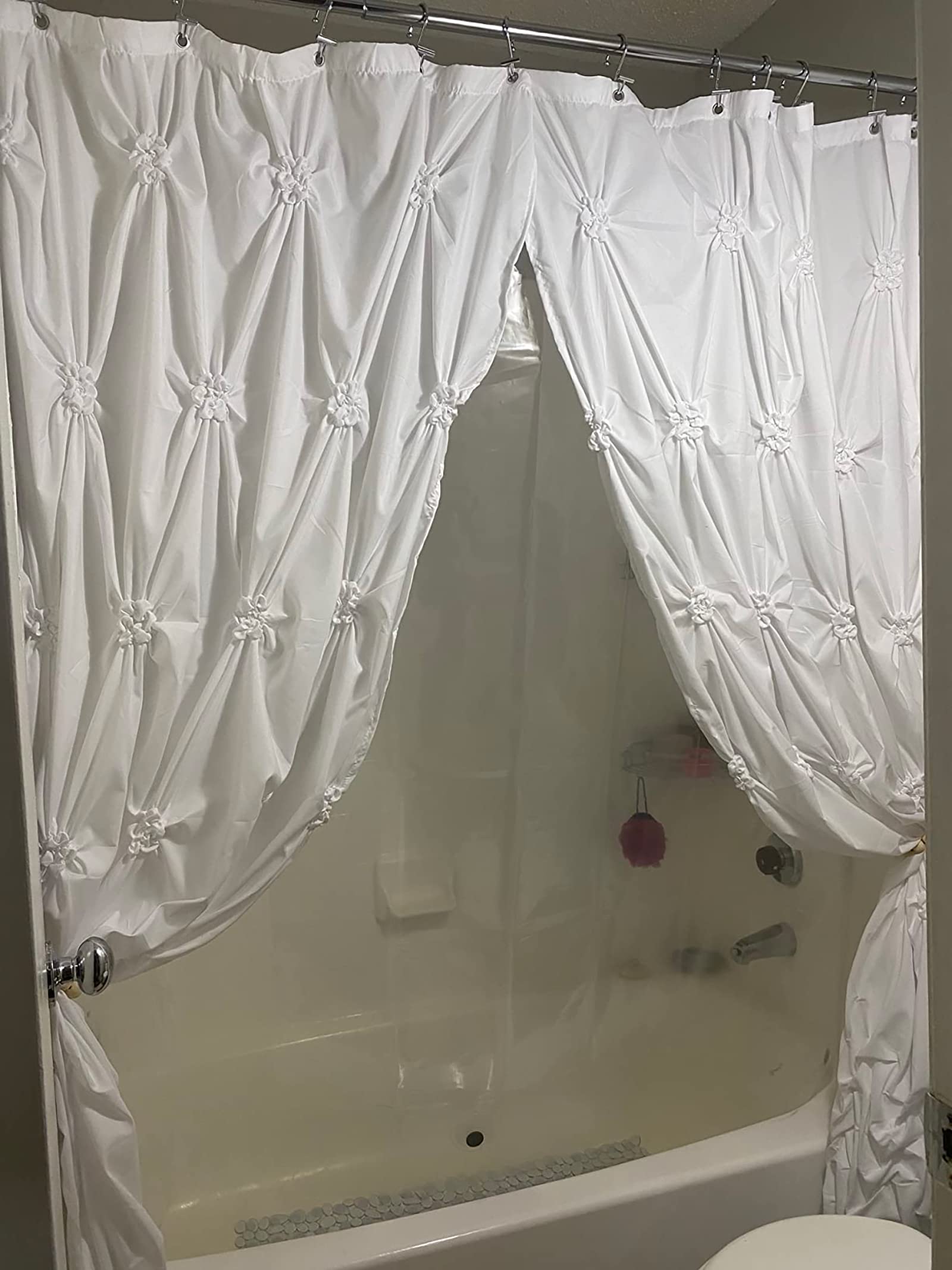 Seasonwood Modern Farmhouse Shower Curtain White Fabric Shower Curtain for Bathroom Decor Chic Style,Quick-Drying, Durable and Washable Bathroom Curtains, 72 x 72