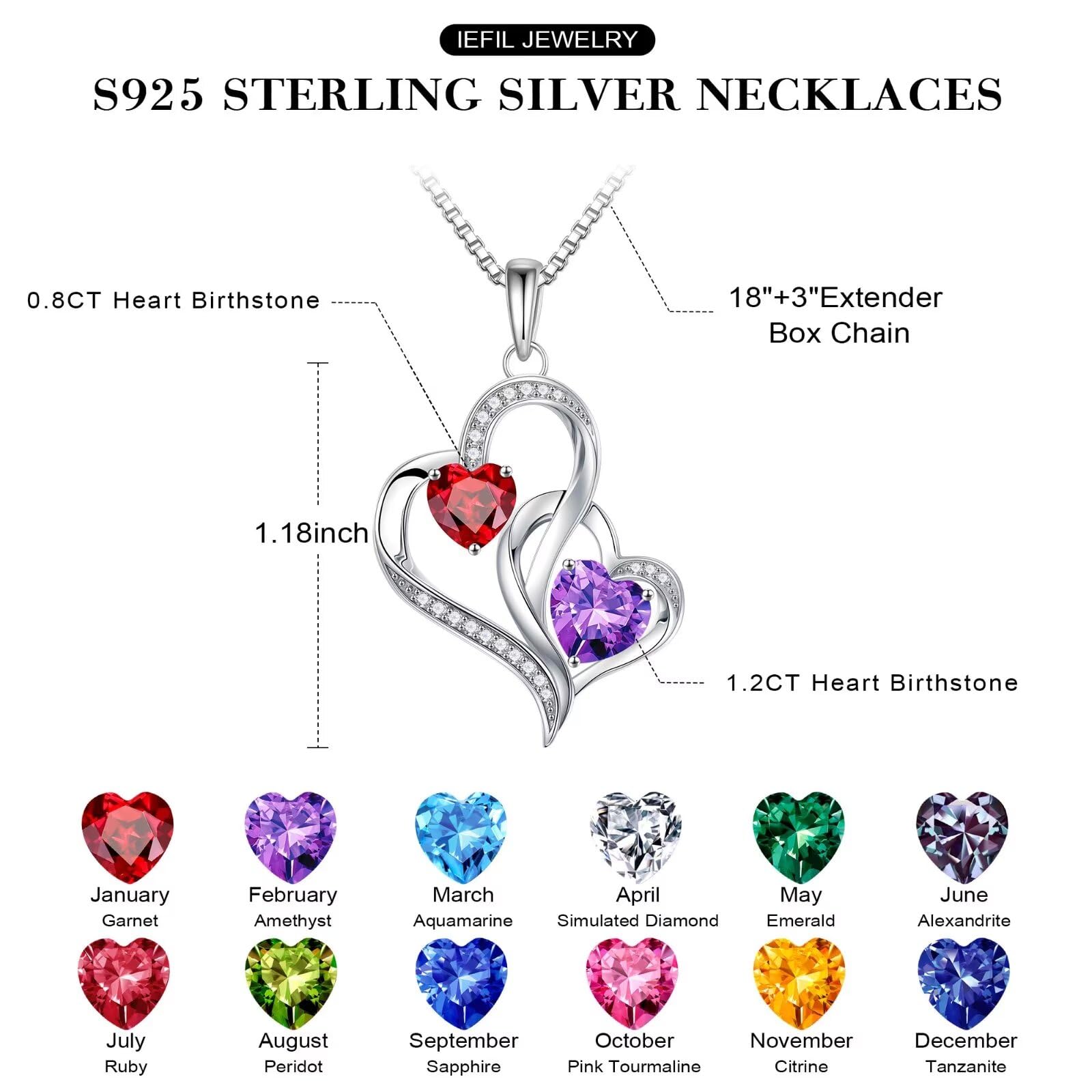 Iefil April Birthstone Necklace for Women - Garnet Necklace, Diamond Necklace, January Birthstone Necklace, Birthstone Jewelry, Anniversary Birthday Gifts for Women, Jewelry Gifts for Wife Mom Sister