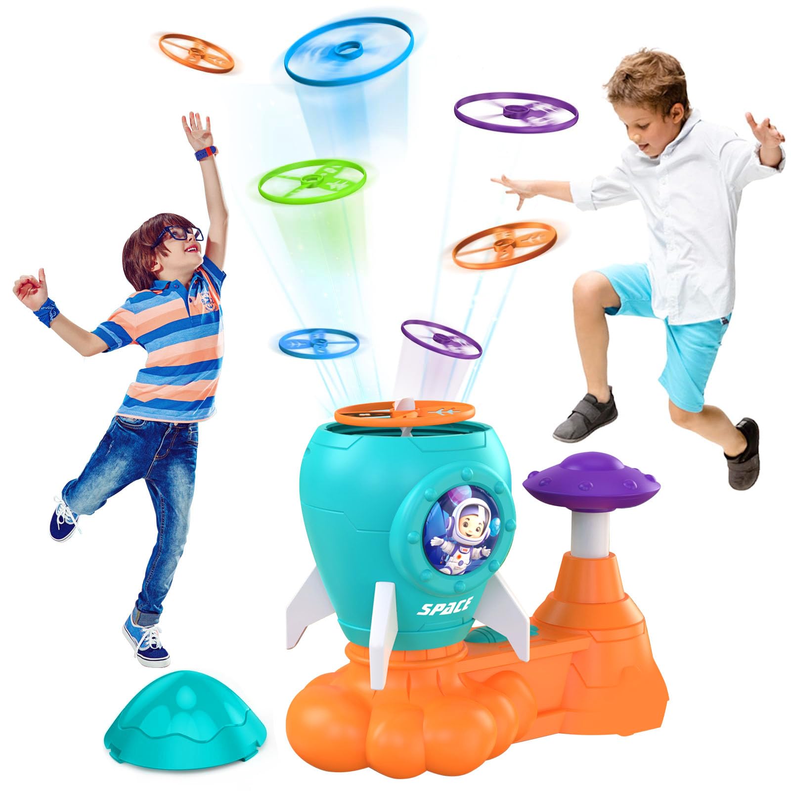 Outdoor Toys for Kids Ages 3-8: Flying Disc Rocket Launcher Toy Butterfly Chasing Games, Outside Yard Activities Toy for Kids Ages 3 4 5 6 7 8, Birthday Gift for Toddlers Boys Girls, Orange