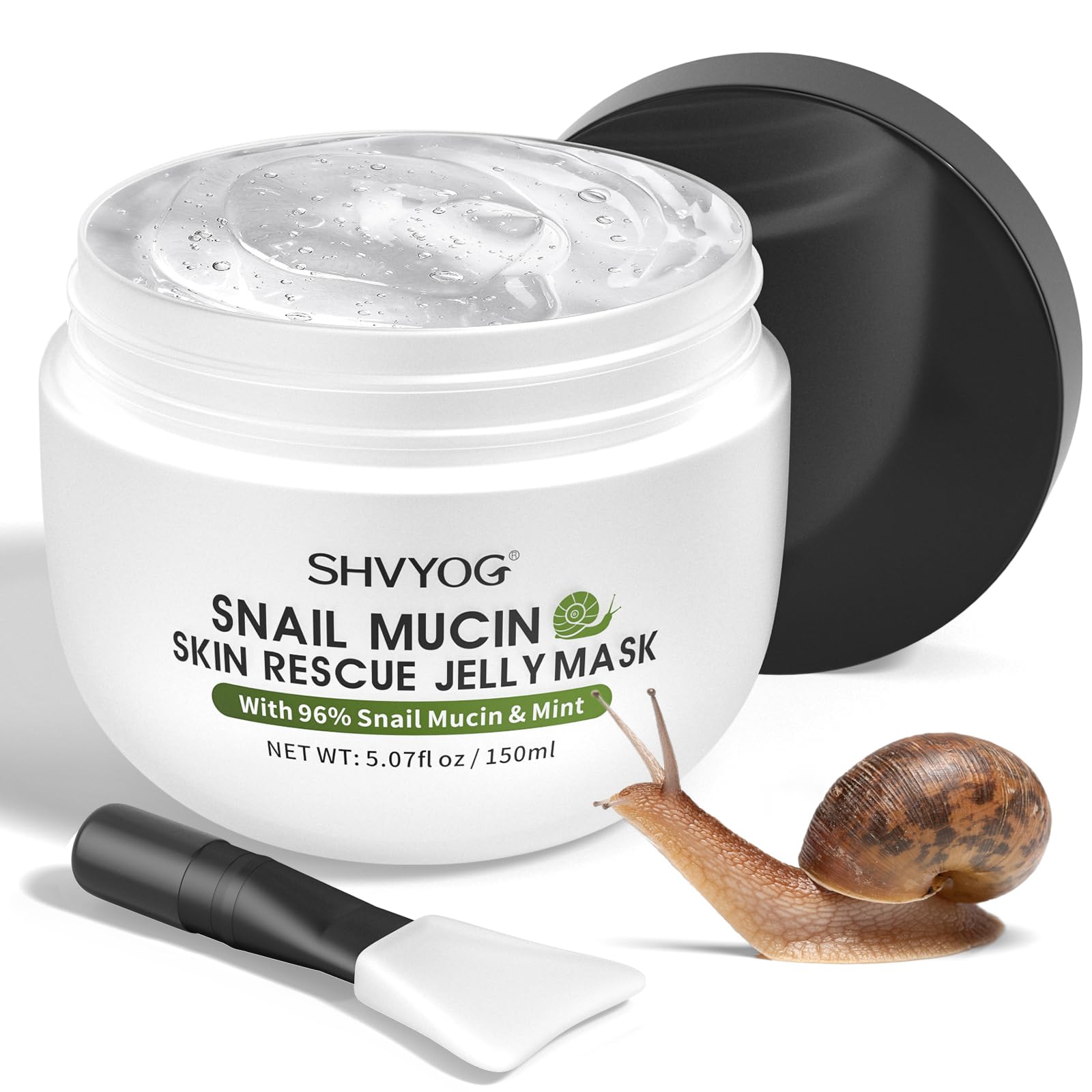 SHVYOG Snail Mucin Mask, Snail Rescue Jelly Face Mask, Snail Mask Hydrating Face Mask with 96% Snail Mucin & Mint Extract, Improving Skin for Blemishes and Dullness