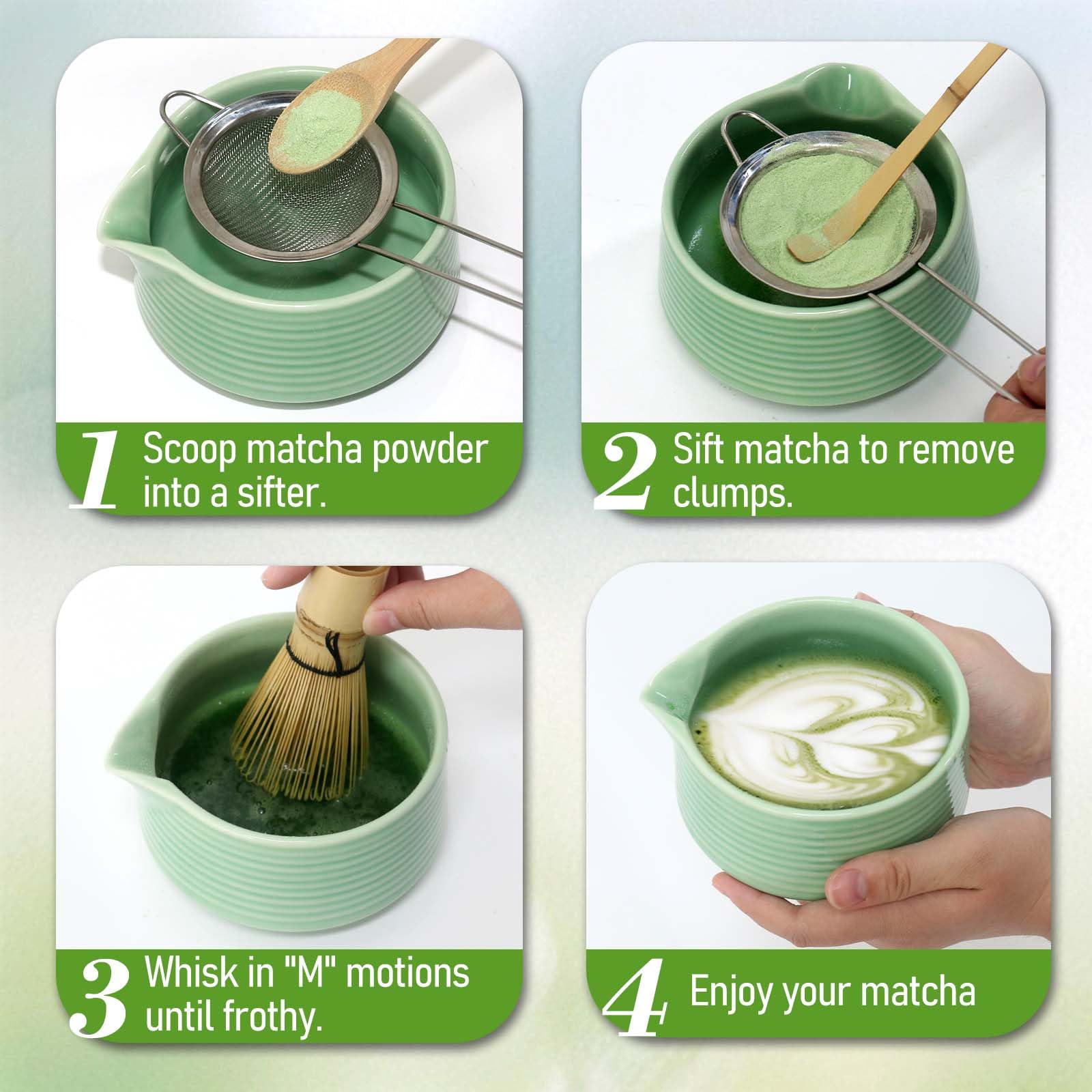 Matcha Whisk Set, 6 Pcs Matcha Set Includes Matcha Bowl with Spout, Matcha Whisk (Chasen), Matcha Whisk Holder, Sifter, Bamboo Spoon & Scoop - Complete Matcha Tea Ceremony Kit, Gift for Matcha Lovers