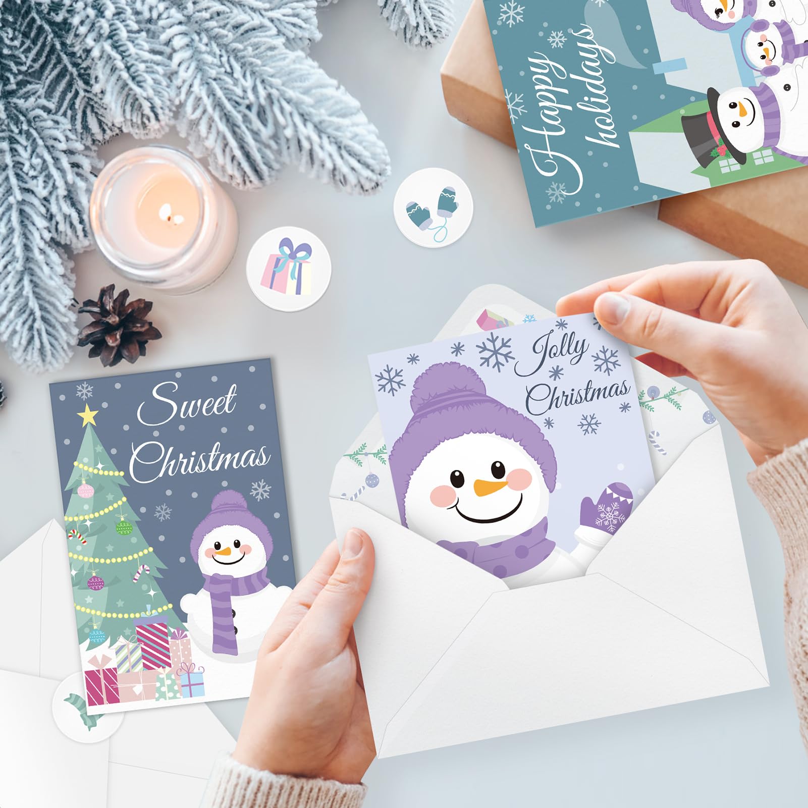 Wakeys 24 Pack Snowman Christmas Cards with Envelopes, Christmas Greeting Cards Bulk Xmas Cards Blank Happy Holiday Cards for Family, Kids, Friends - 4"x6"