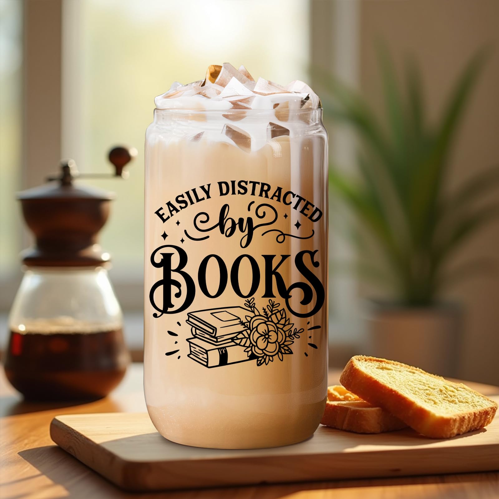 Coolife 16 oz Book Lovers Coffee Glass Cups Tumblers w/Lids Straws, Bookish Gifts for Women, Bookworm Gifts for Book Lovers Club, Librarian Stuff, Readers Accessories, Christmas Birthday Reading Idea