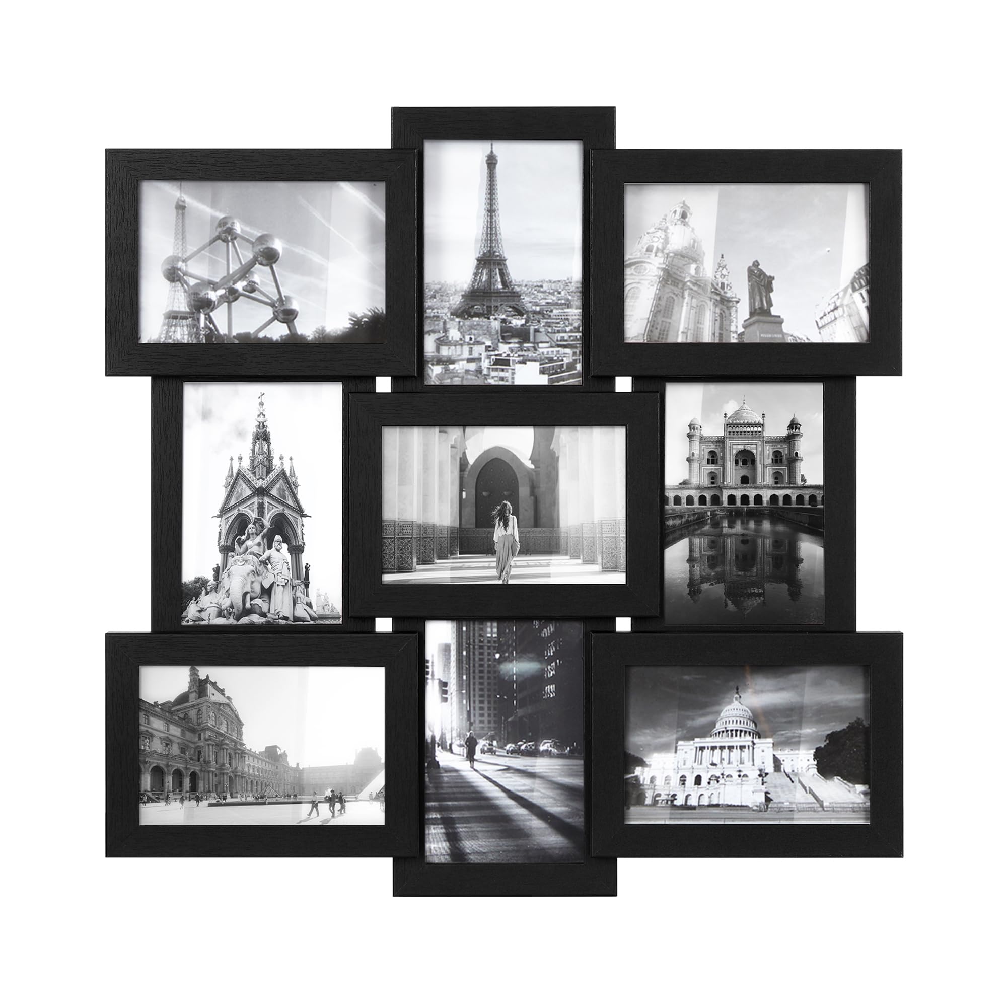 SONGMICS Collage Picture Frames, 4x6 Picture Frames Collage for Wall Decor, 9 Pack Photo Collage Frame for Gallery, Multi Family Picture Frame Set, Glass Front, Assembly Required, Ink Black