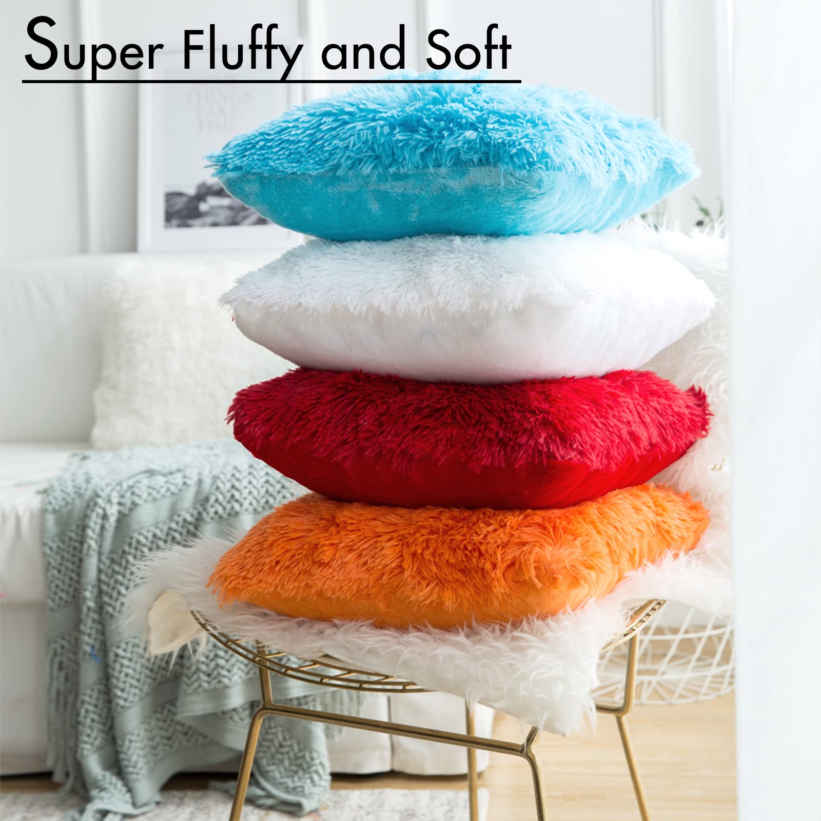 MIULEE Pack of 2 Luxury Faux Fur Throw Pillow Cover Deluxe Winter Decorative Plush Pillow Case Cushion Cover Shell for Sofa Bedroom Car 18 x 18 Inch Purple