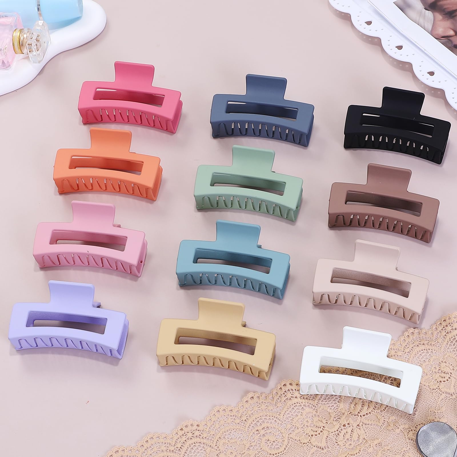 Sisiaipu 12 Pcs Medium Hair Clips, 3.5 Inch, Colorful - Hair Clips for Thick and Thin Hair, Square Claw Clips, Jaw Clips, Bulk Hair Accessories for Women and Girls