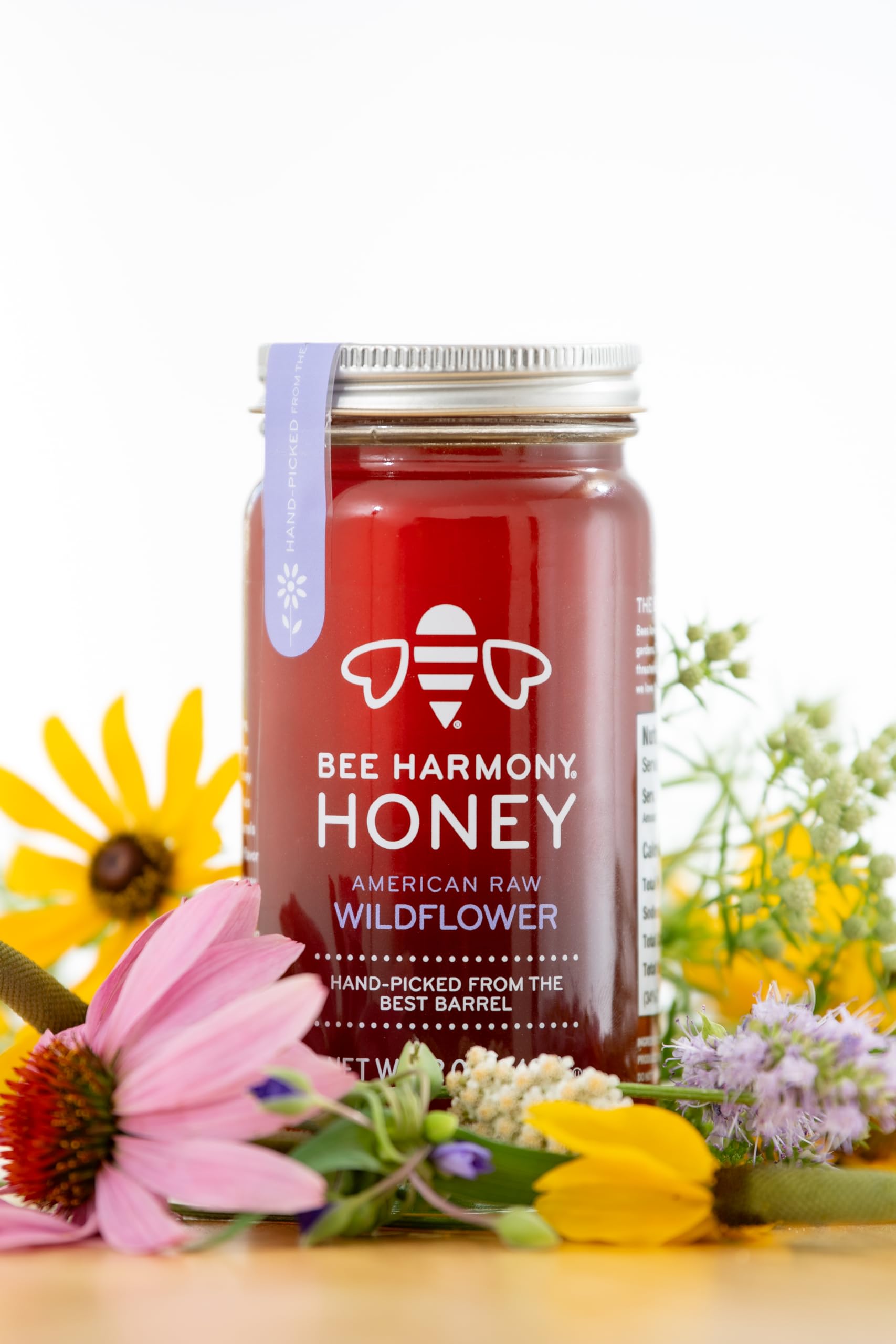 Bee Harmony American Raw Wildflower Honey, 12 OZ (Pack of 2 Jars)