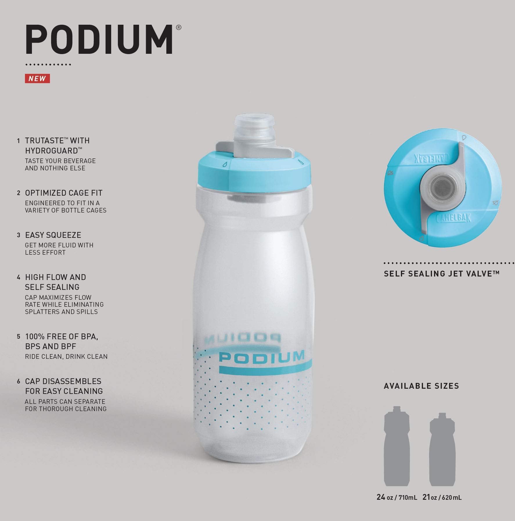 CamelBak Podium Bike Squeeze Water Bottle Carbon, 21oz