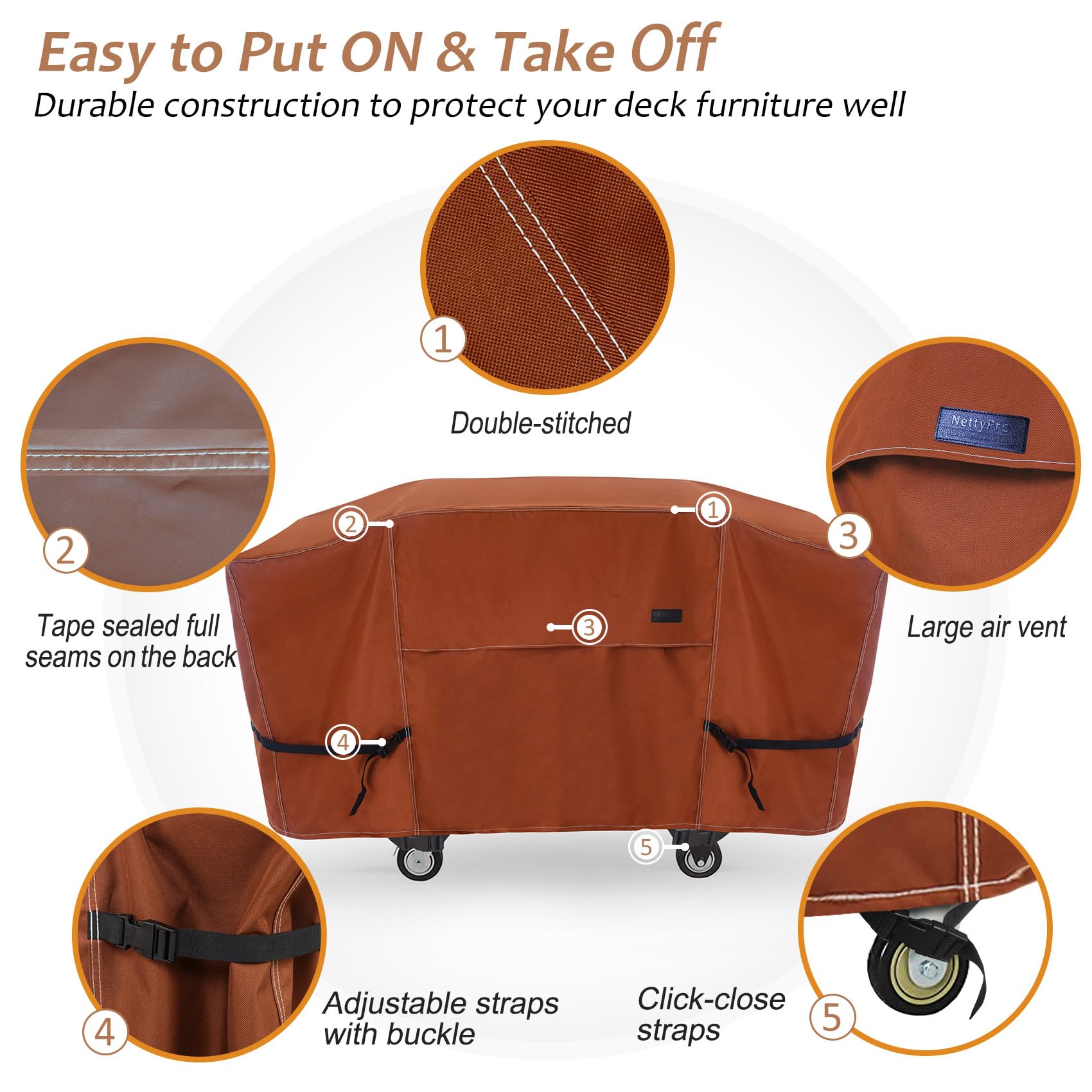 NettyPro Griddle Cover for Blackstone 36 inch Griddle Waterproof Heavy Duty 4 Burner Flat Top Gas Grill Cover 36" Cooking Station, Brown