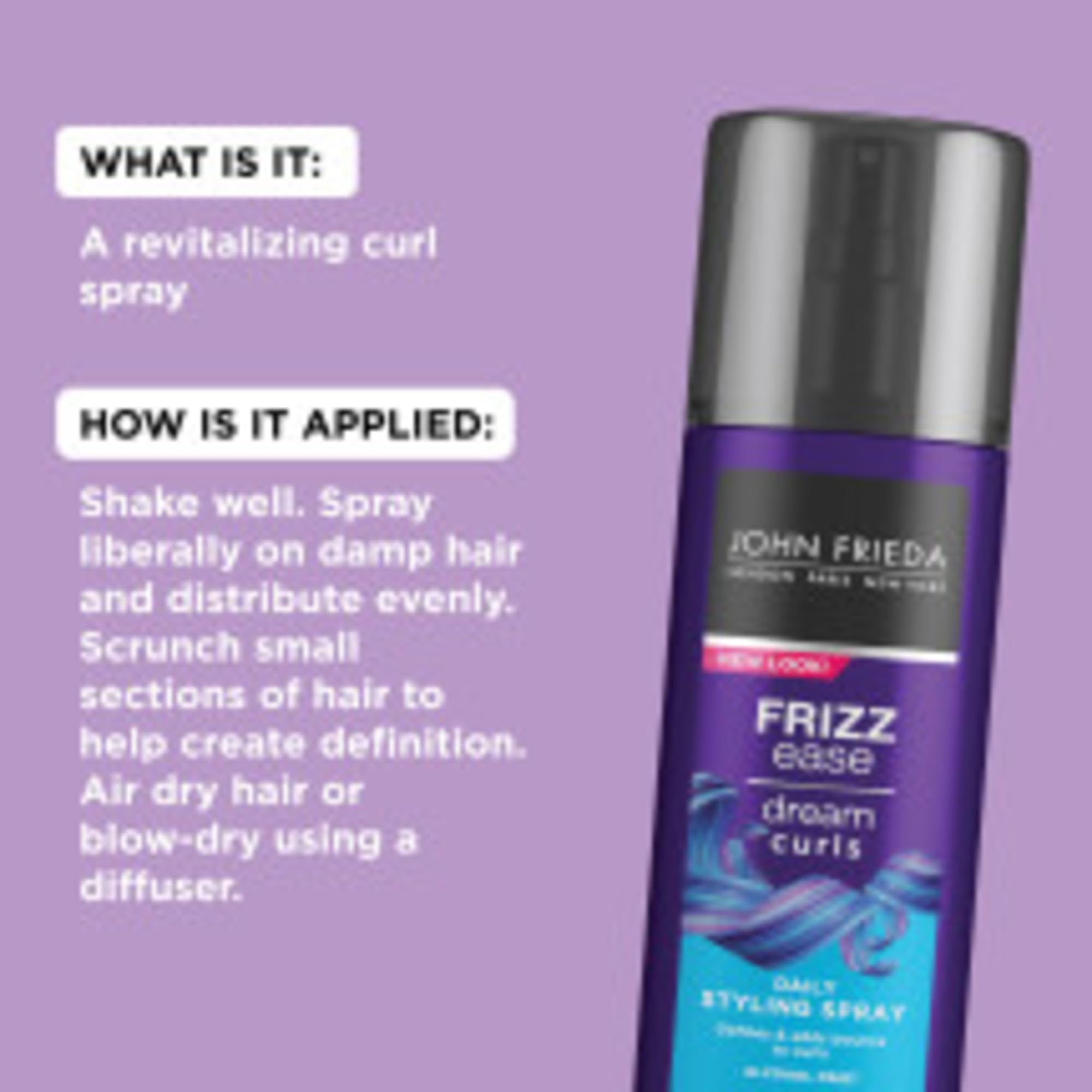 John Frieda Anti Frizz, Frizz Ease Dream Curls Daily Styling Spray for Curly Hair, Magnesium-enriched Formula, Revitalizes Natural Curls, 6.7 Ounce