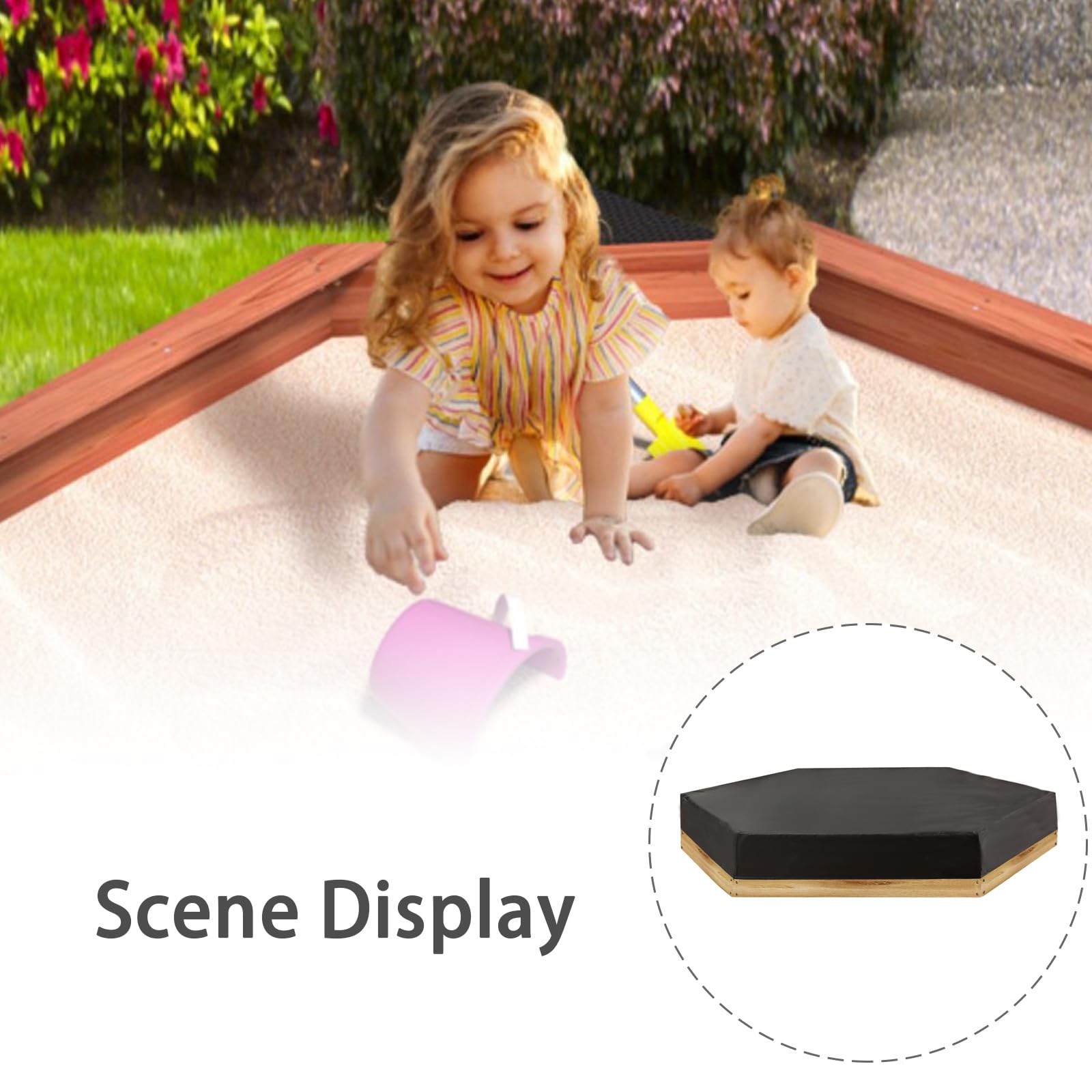 Sand Box Cover,Sandbox Cover Waterproof 420D Oxford Cloth Hexagon Sandpit Pool Cover with Drawstring.Outdoor Sandbox Canopy Protection Keep Sand and Toys Away from Dust Rain 91" X 79"x 9".Black