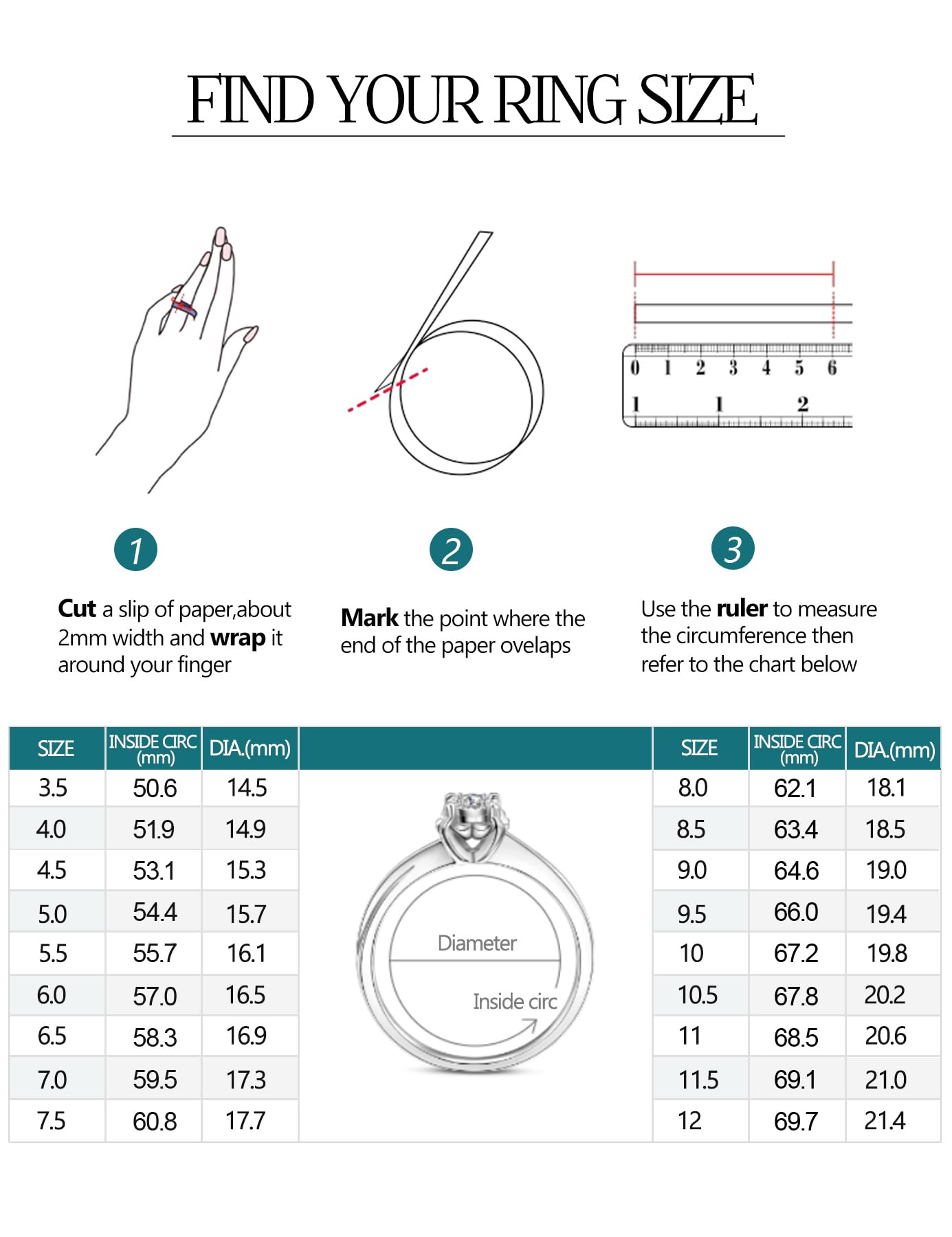 IMOLOVE Moissanite Wedding Band Wedding Rings for Women 925 Sterling Silver Rings with 18K White Gold Plated Eternity Stackable Engagement Ring Anniversary Band Size 3-13-70