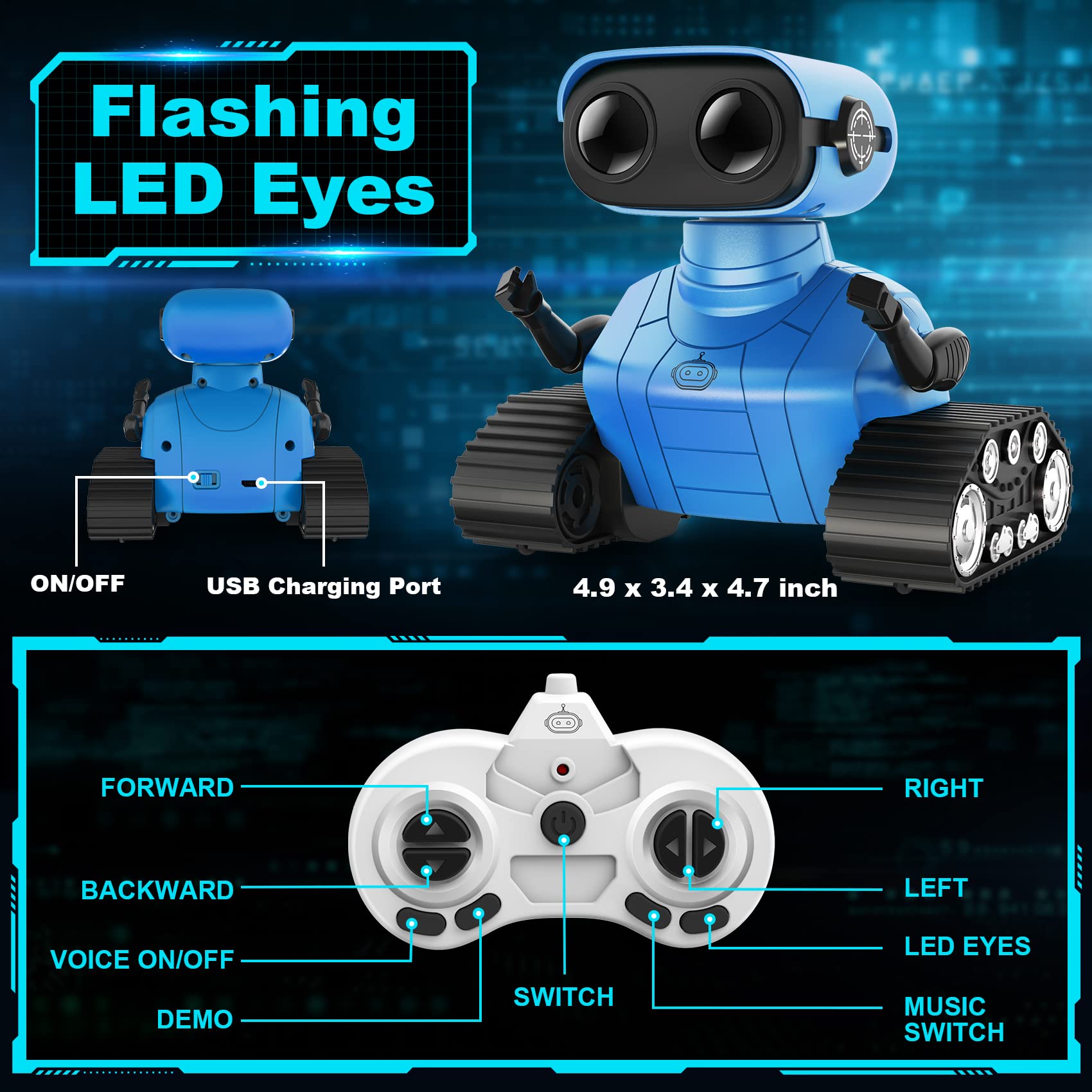 Hamourd Robot Toys for Boys Girls, Rechargeable Remote Control Emo Robots with Auto-Demonstration, Flexible Head & Arms, Dance Moves, Music, Shining LED Eyes for 5+ Years Old Kids