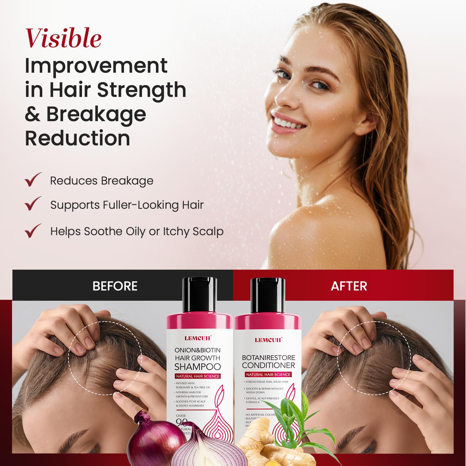 Onion Shampoo and Conditioner For Hair Growth - Onion Hydrosol Shampoo Duo With Biotin, Rosemary For Thinning and Healthier Thicker hair - Paraben Free, Nourishing, Safe for Sensitive Scalp