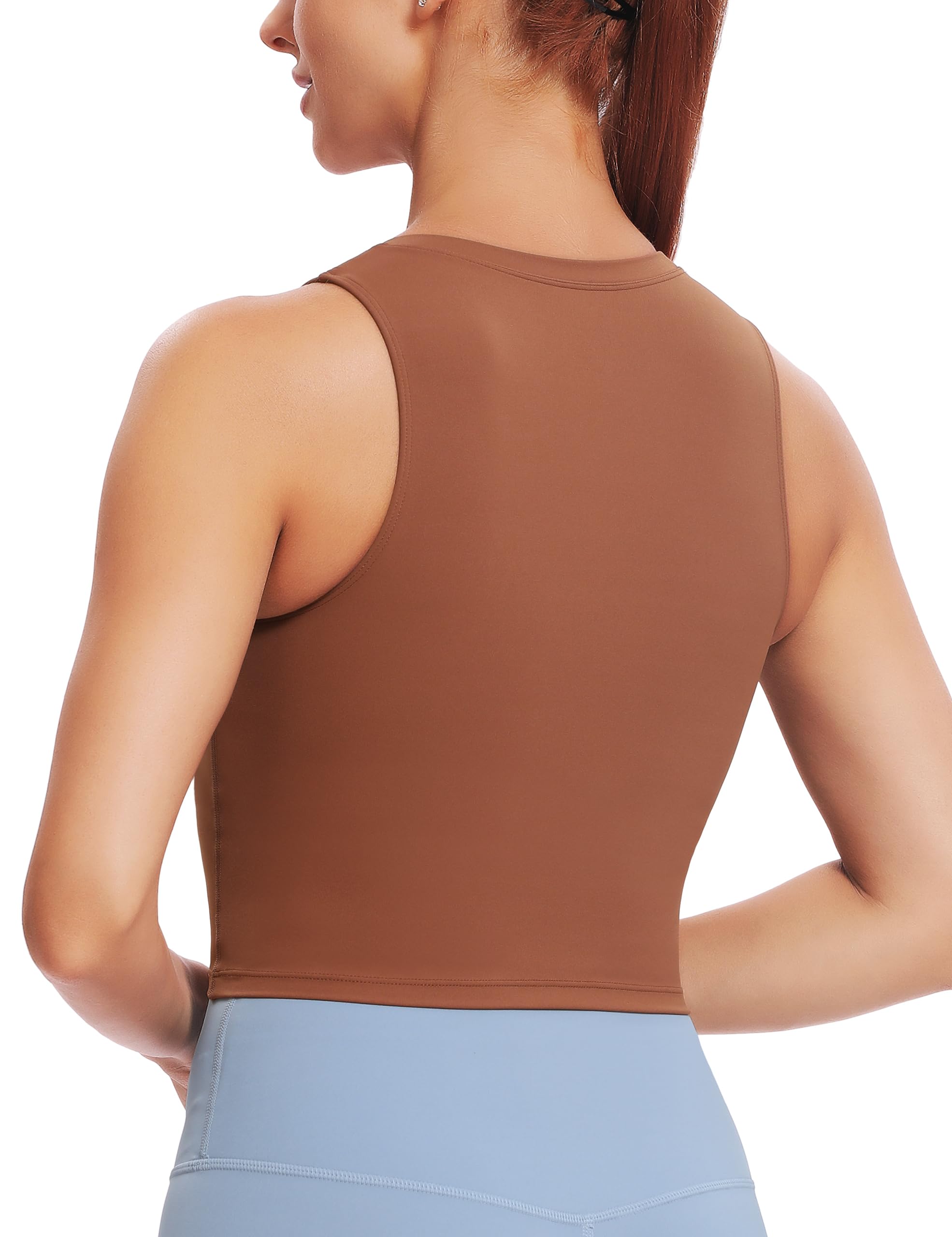 Natural Feelings Sports Bras for Women Removable Padded Yoga Tank Tops Sleeveless Fitness Workout Running Crop Tops Coffee Brown