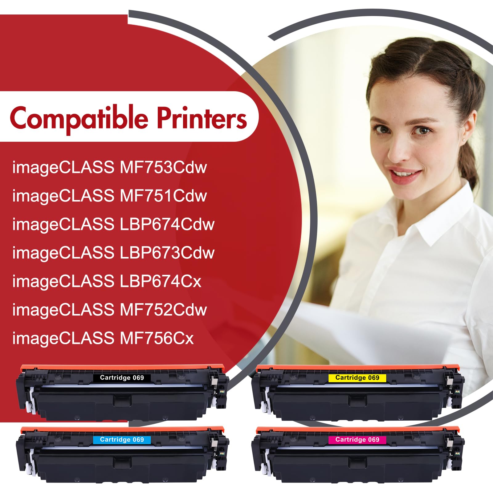 069 069H MF753Cdw 4 Pack Color Toner Cartridge Set Replacement for Canon 069 069H Color imageCLASS MF751Cdw MF753Cdw LBP674Cdw Printer B/C/Y/M