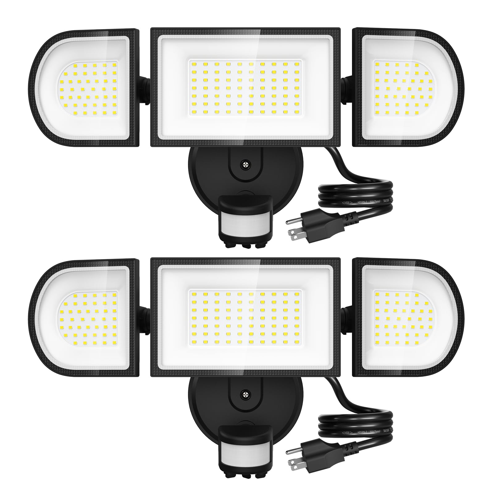 iMaihom 100W Motion Sensor LED Security Light with Plug, 9000LM Flood Lights Outdoor Plug in, 6500K Exterior Floodlight, IP65 Waterproof,3 Head Adjustable Motion Detector Light for Yard Garage (2Pack)