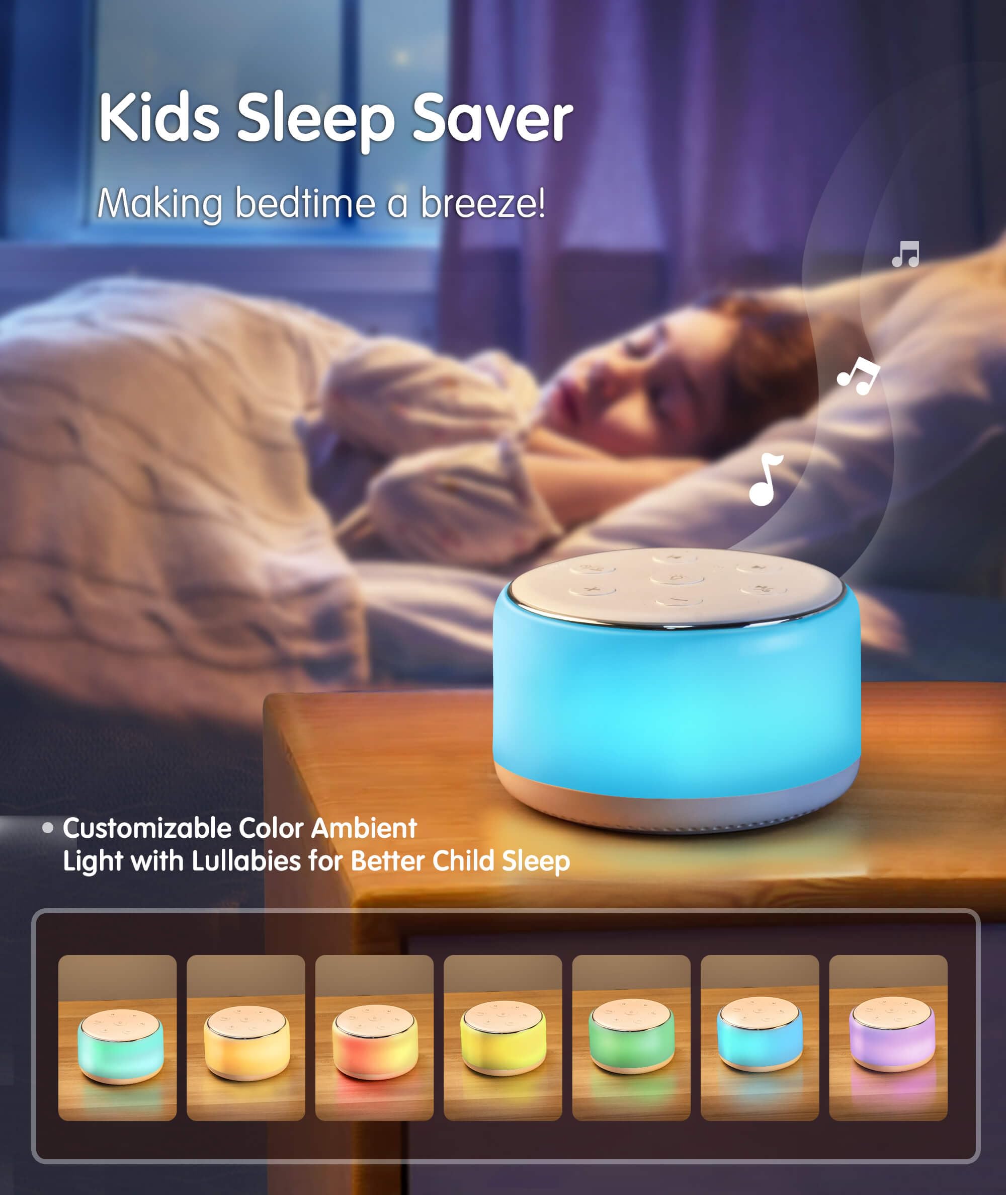 FamiSym White Noise Sound Machine Baby for Sleeping with Night Light – 34 Soothing Sounds, Rechargeable White Noise Machine for Kids Adults, Portable Lullaby Sleep Machine Baby Soother Home Travel