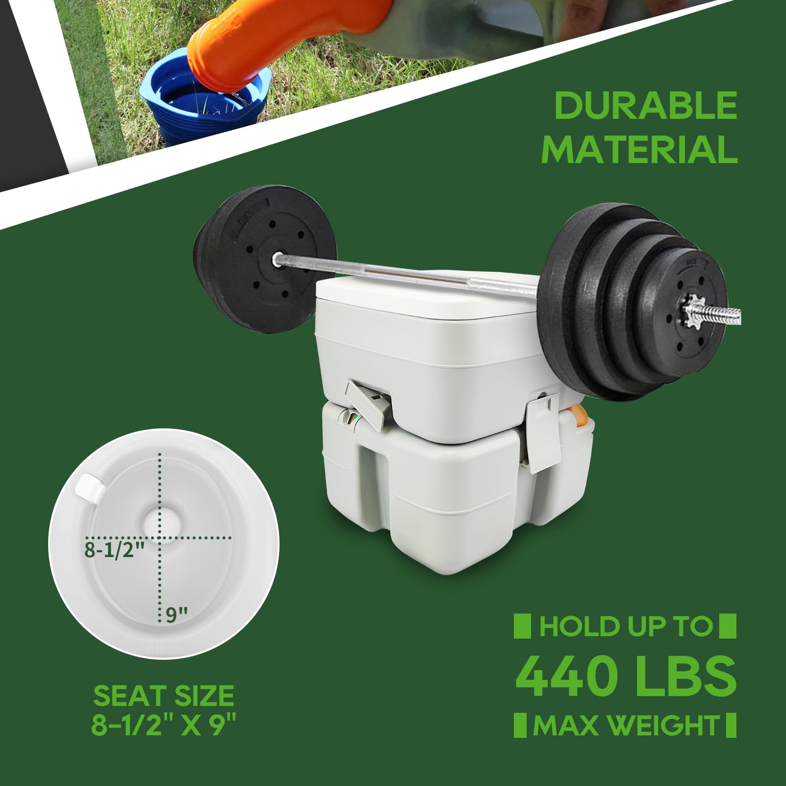 RVGUARD Portable Toilet, Camping Portable Toilet for Adults, 5.3 Gallon Waste Tank with Level Indicator, Come with Carry Bag and Wash Sprayer, for Camping, RV, Yacht and Truck Driver Use