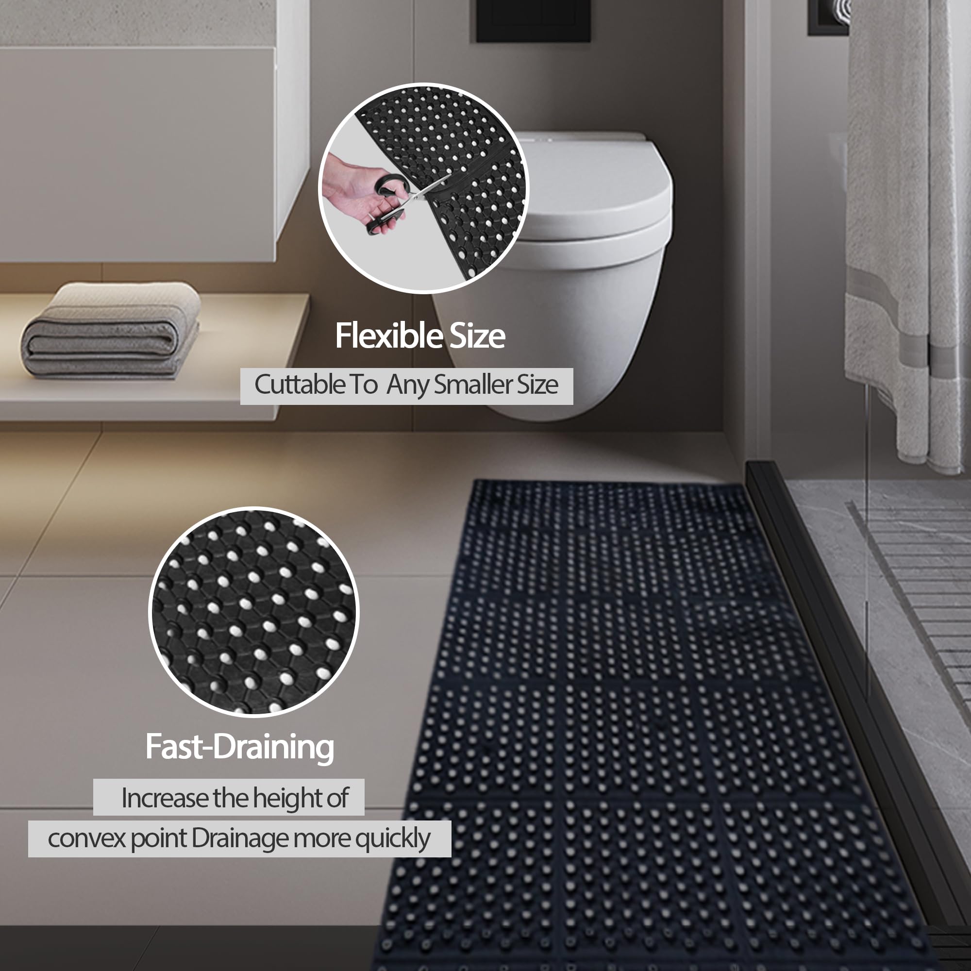 tonchean Commercial Anti-Fatigue Rubber Drainage Mat 83x36x0.4in Non-Slip Drainage Rubber Mat with Holes Heavy Duty Commercial Restaurant Kitchen Bar Floor Mats, Door Mats Use Wet Area