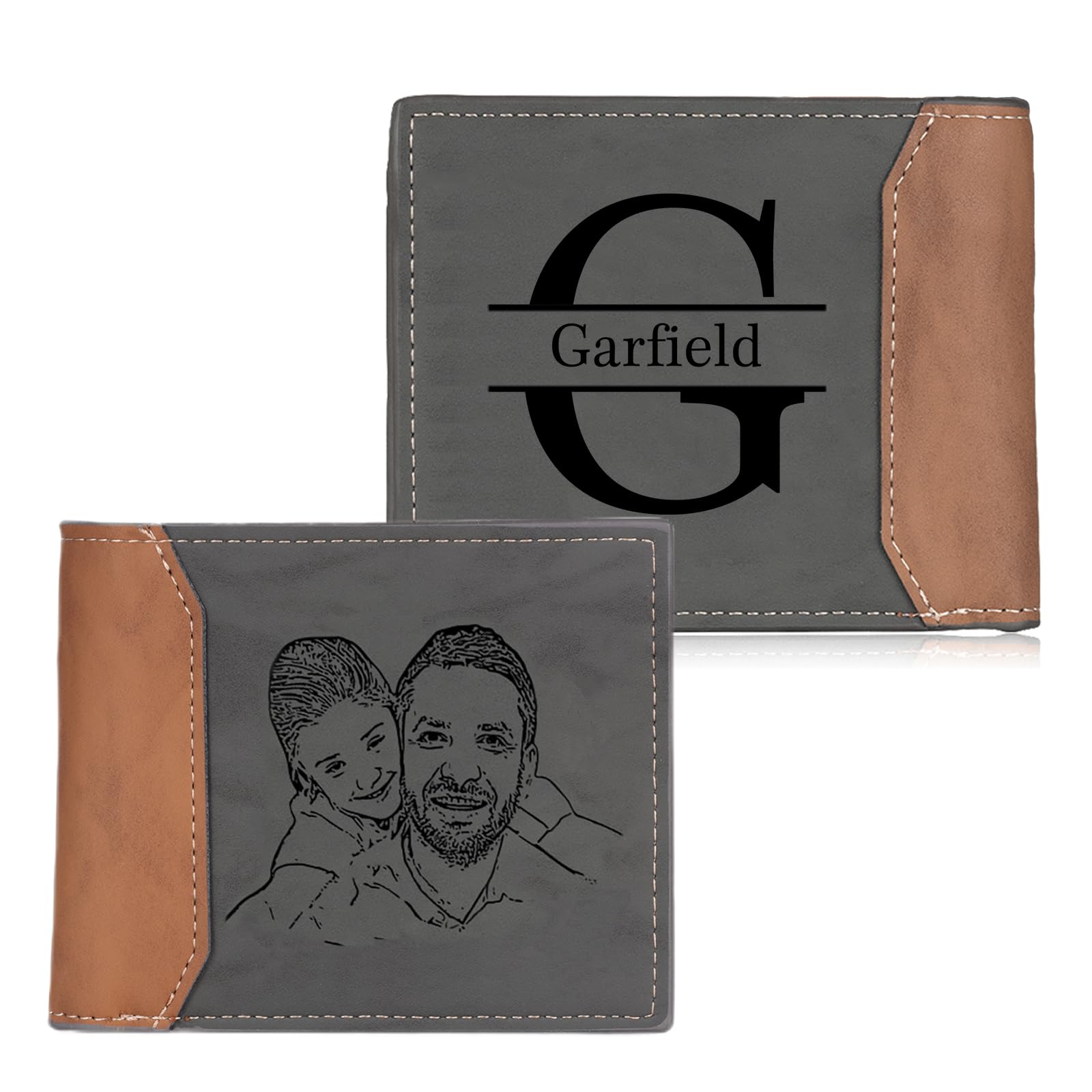 Amsgedhie Personalized Photo Mens Wallets Leather: Custom Initial Name Bi-fold Wallet for Men Father - Men's wallets Wallet for Dad Boyfriend Grandpa Birthday Gift (Gray Photo Monogram)