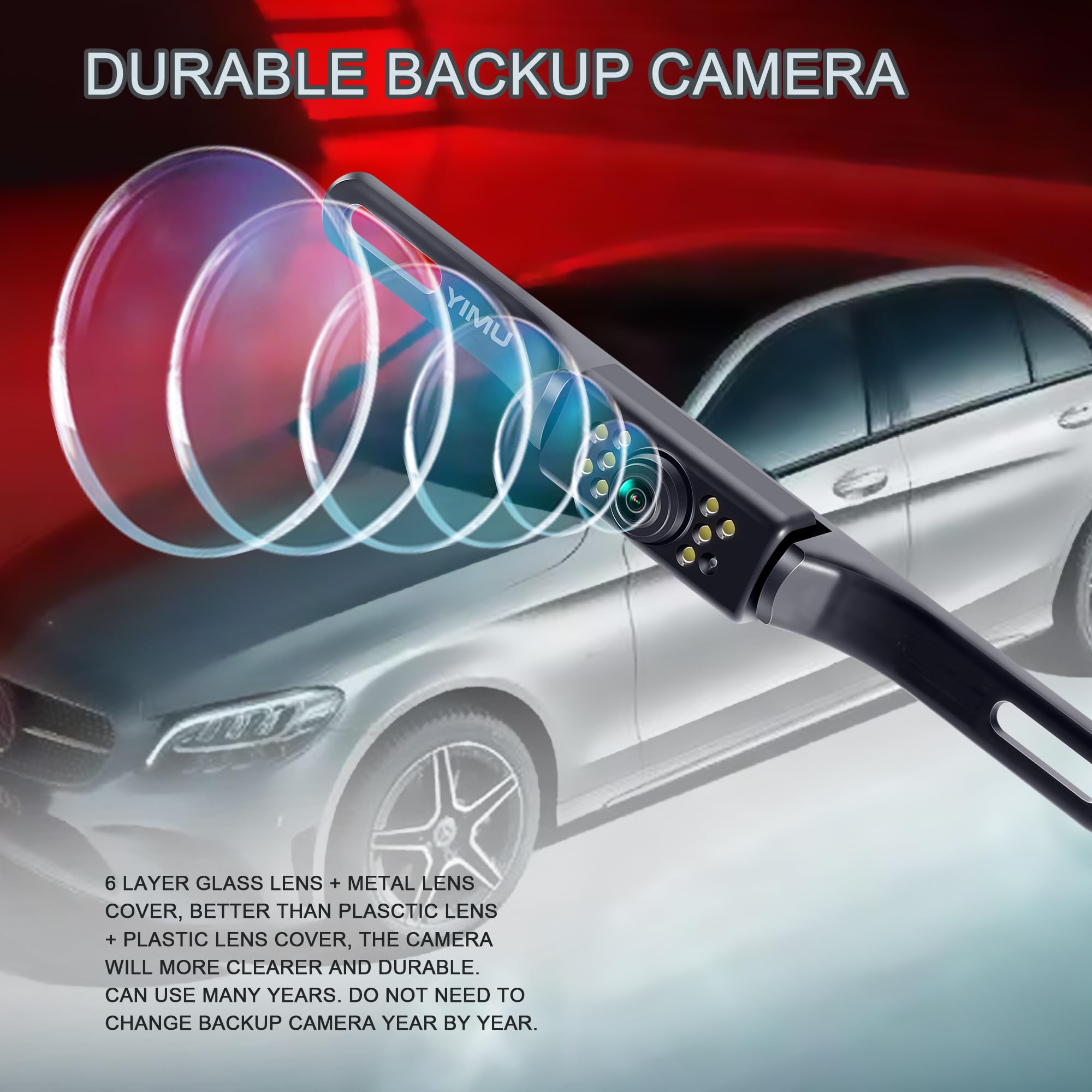 YIMU Car Backup Camera, License Plate Camera with 9 LED Lights Rear Camera, HD Night Vision Rear View Camera,Wide View Angle, IP69K Waterproof Reverse vehicle Camera for Cars,SUV,Trucks,RV, Pickup